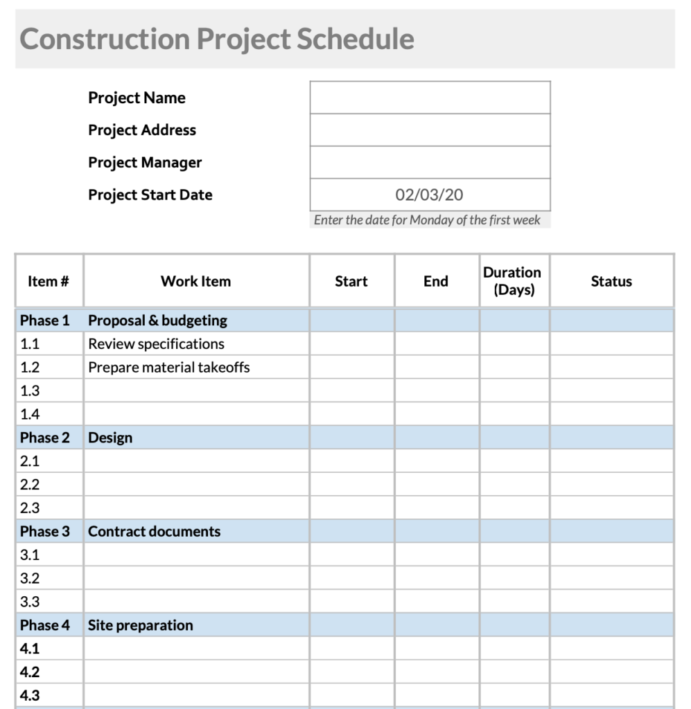 House Construction Gantt Chart