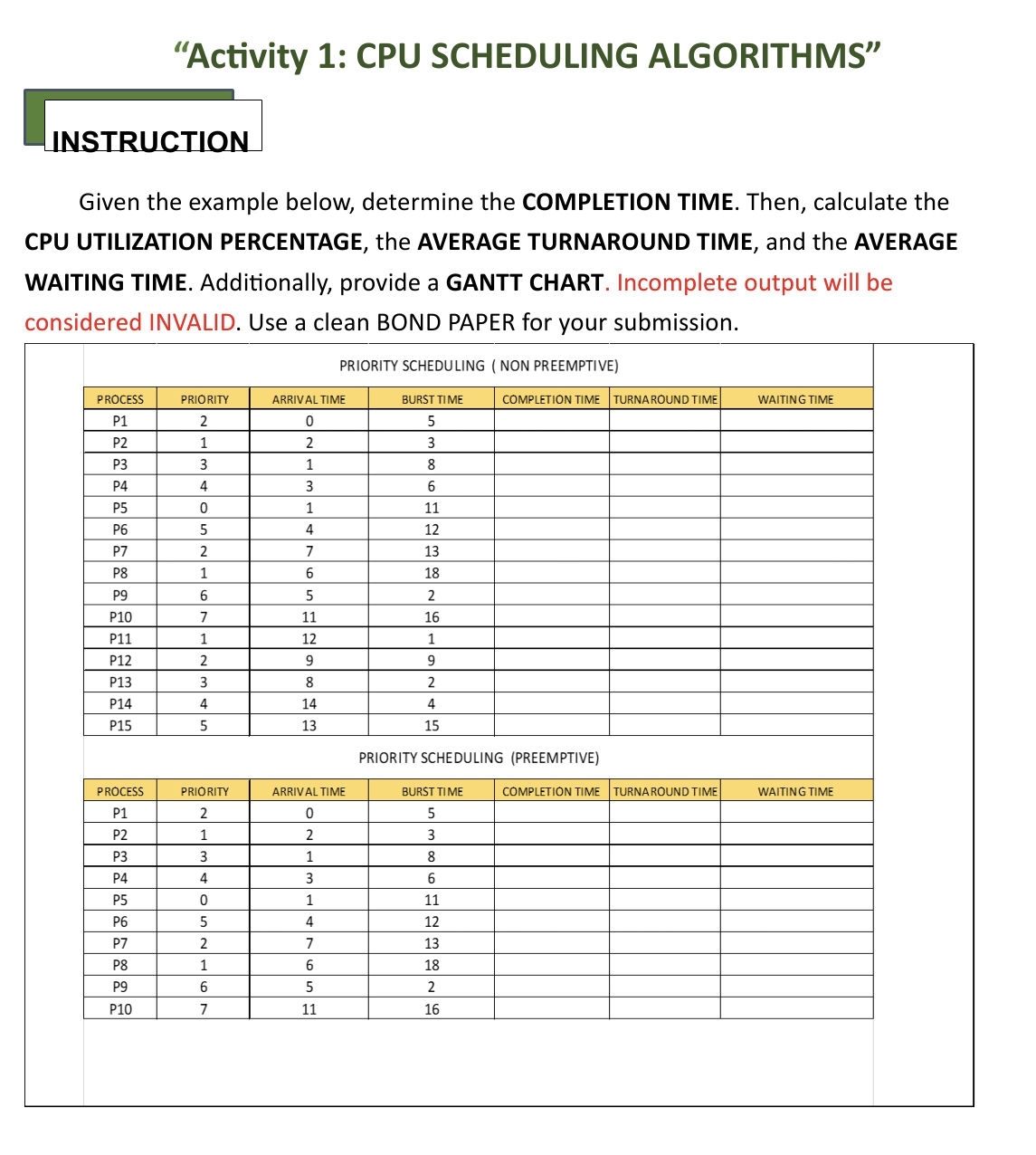 Activity 1 CPU SCHEDULING StudyX Activity 1 CPU SCHEDULING StudyX