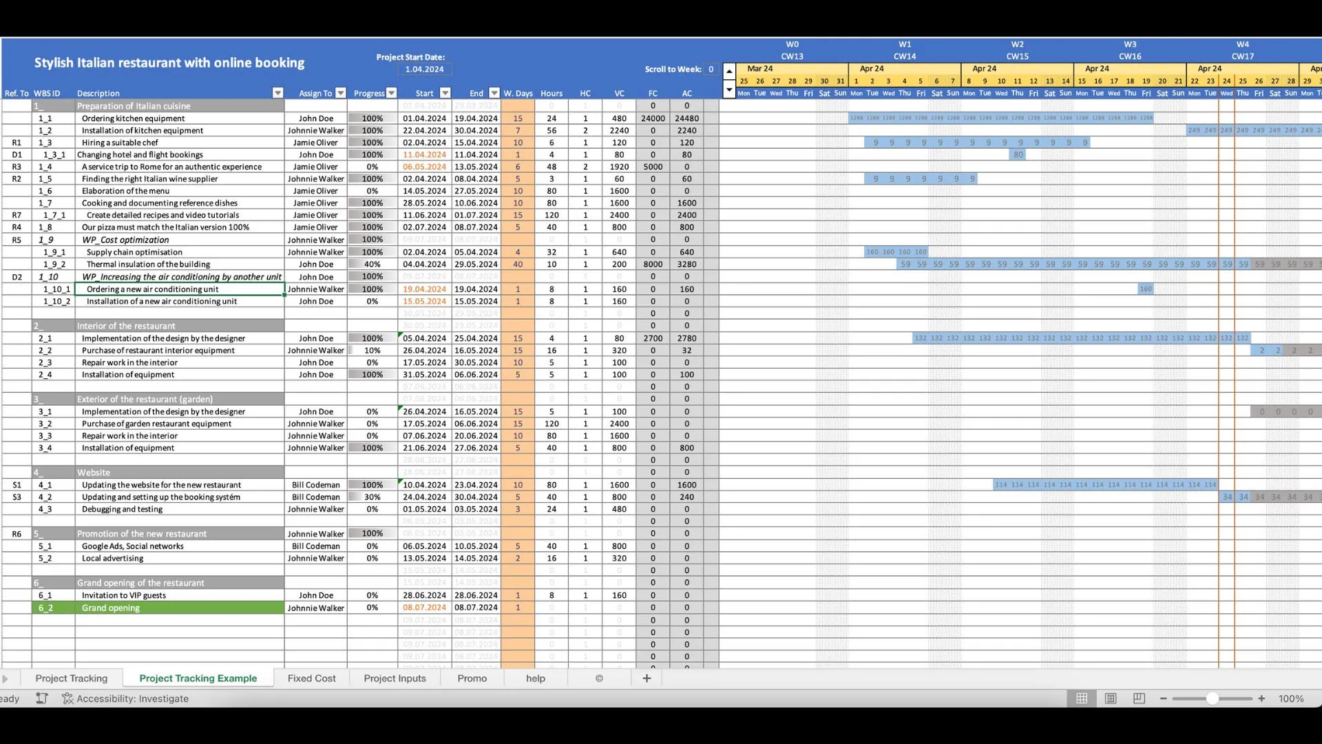 Advanced Excel Gantt Chart Template Streamline Project Management Auto calculate Dates U0026 Costs Easy Edit Features Etsy