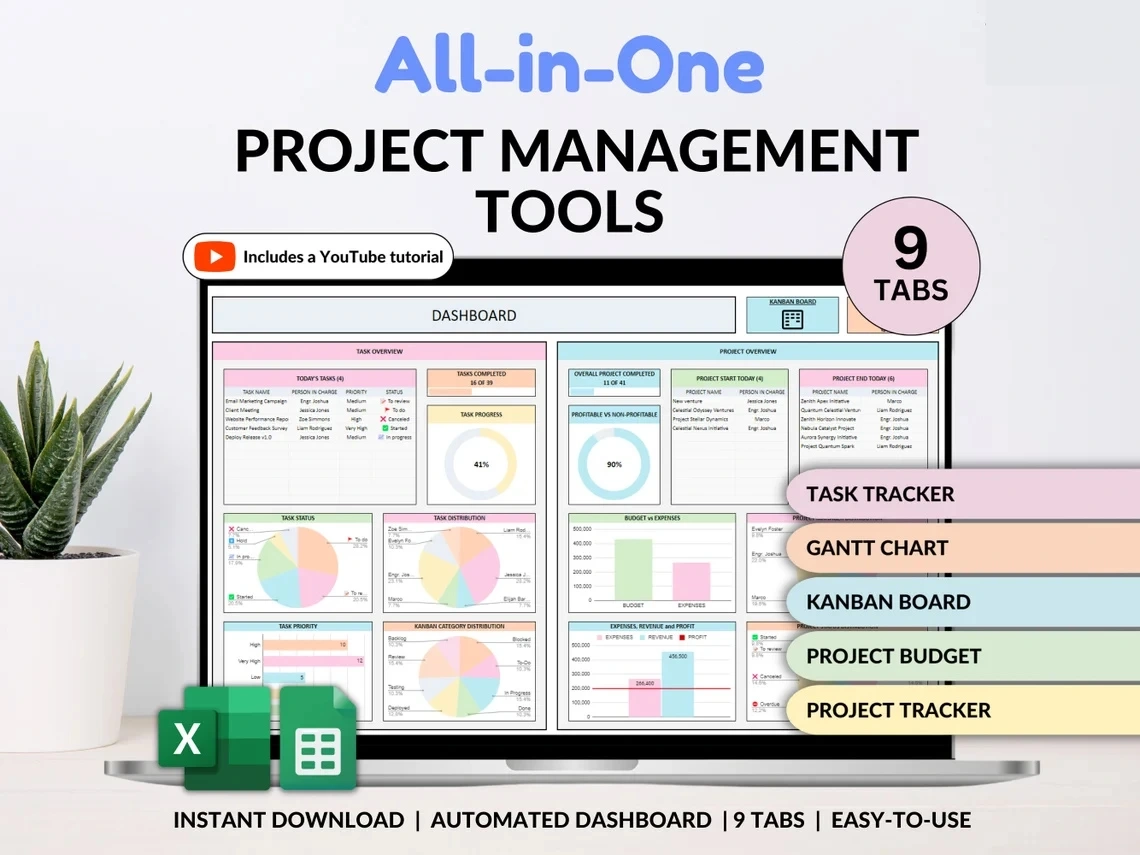 All In One Project Management Tools For Small Business Project Planner Task Tracker To Do List Gantt Chart Kanban Board Bundle Slide