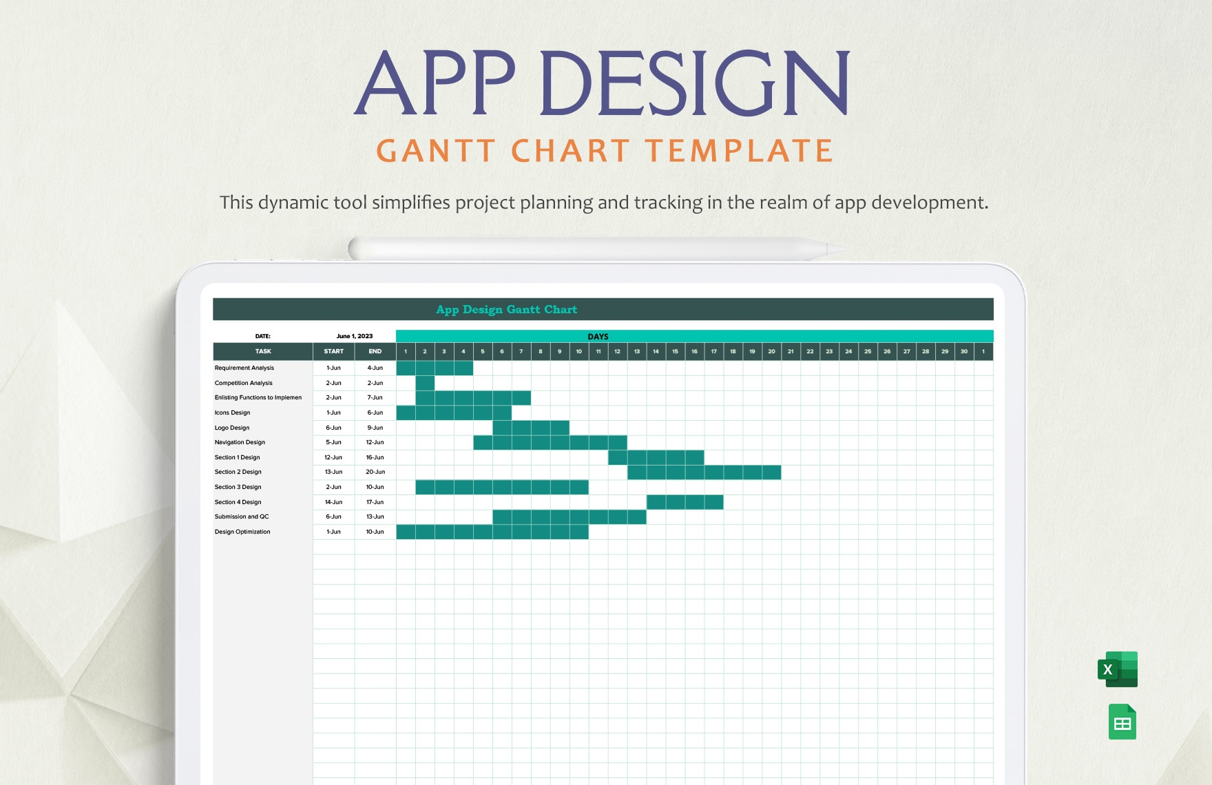 App Design Gantt Chart Template In Excel Google Sheets Download Template