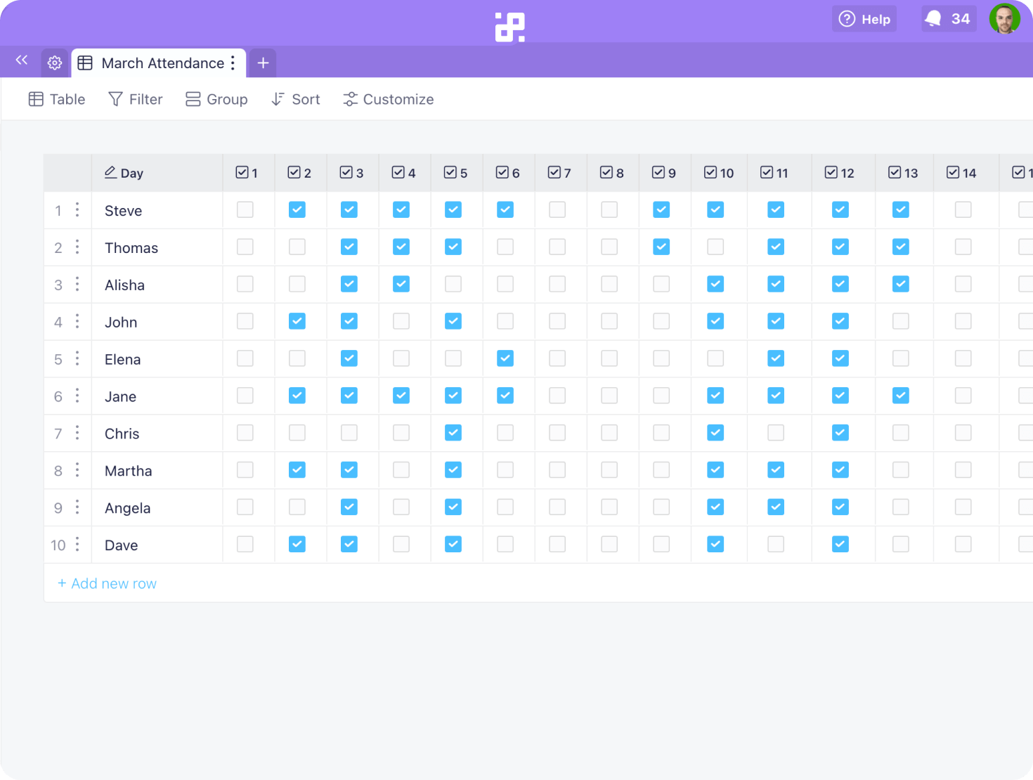 Attendance Tracker Template Infinity