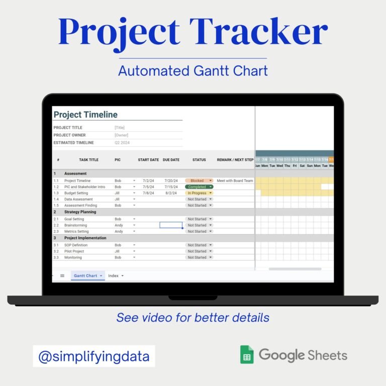 Automated Gantt Chart Project Tracker Google Sheet Simple Project Timeline