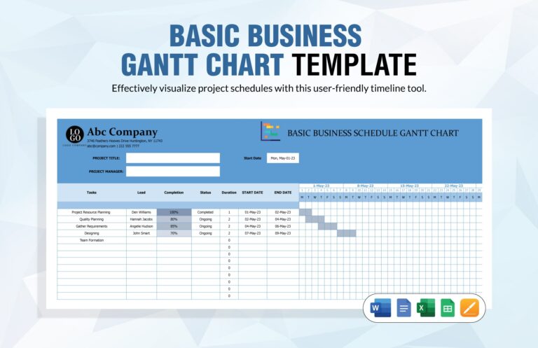 Basic Business Gantt Chart Template In Word Google Docs Excel Google Sheets Apple Pages Download Template