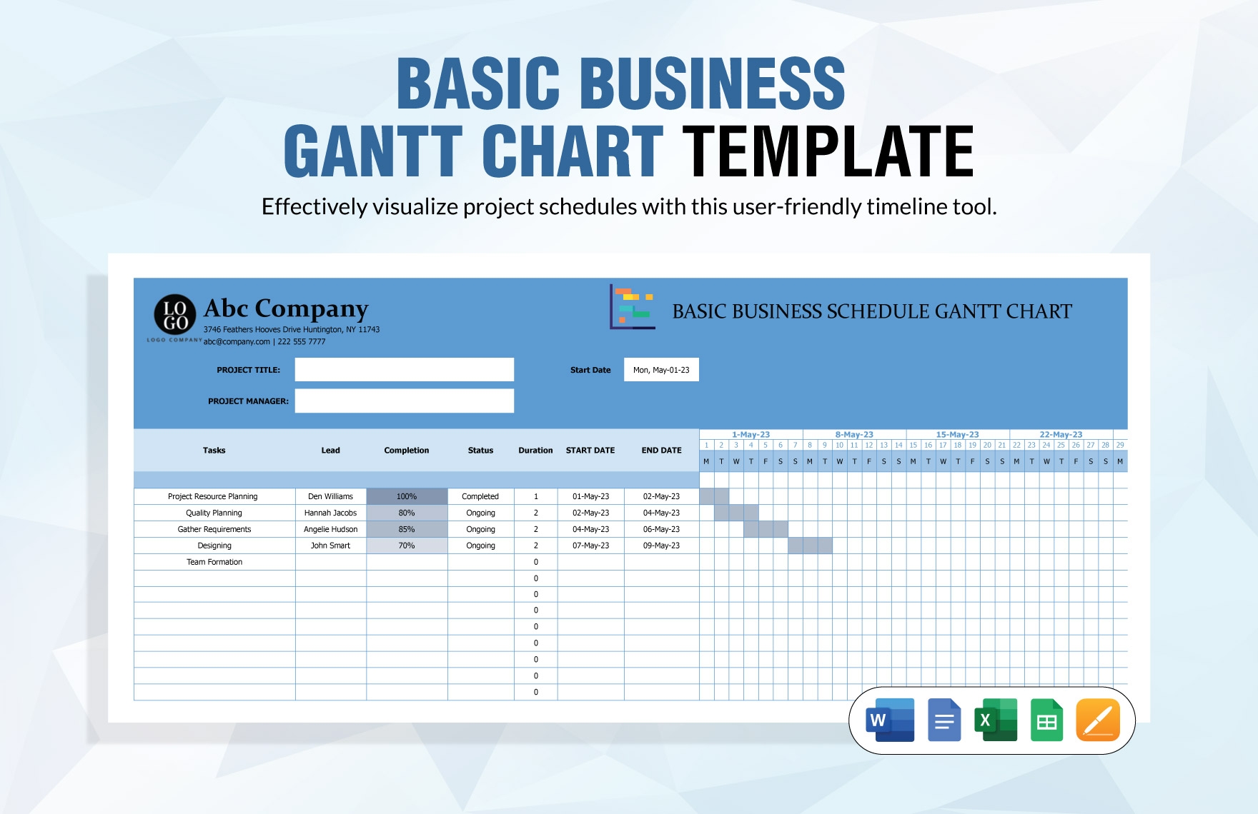 Basic Gantt Chart Template Word