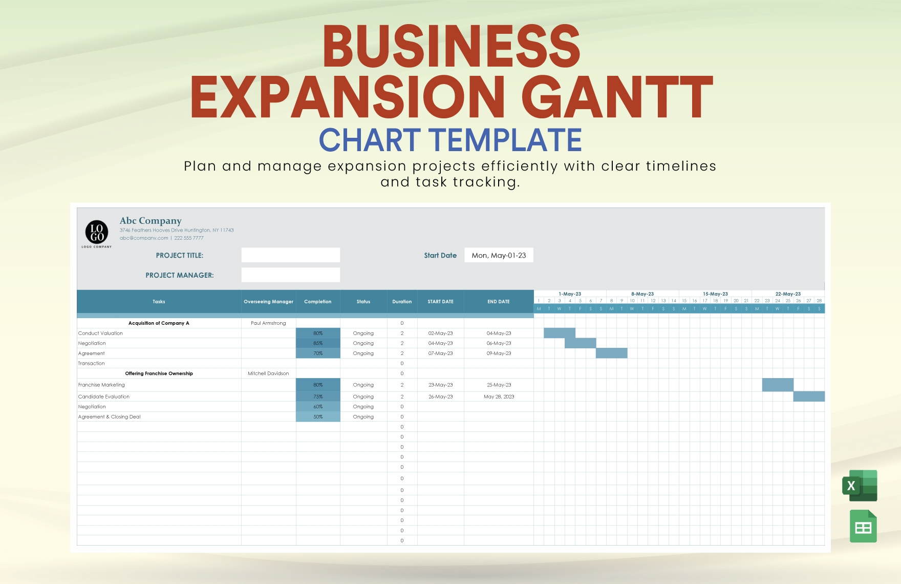Business Expansion Gantt Chart Template In Excel Google Sheets Download Template
