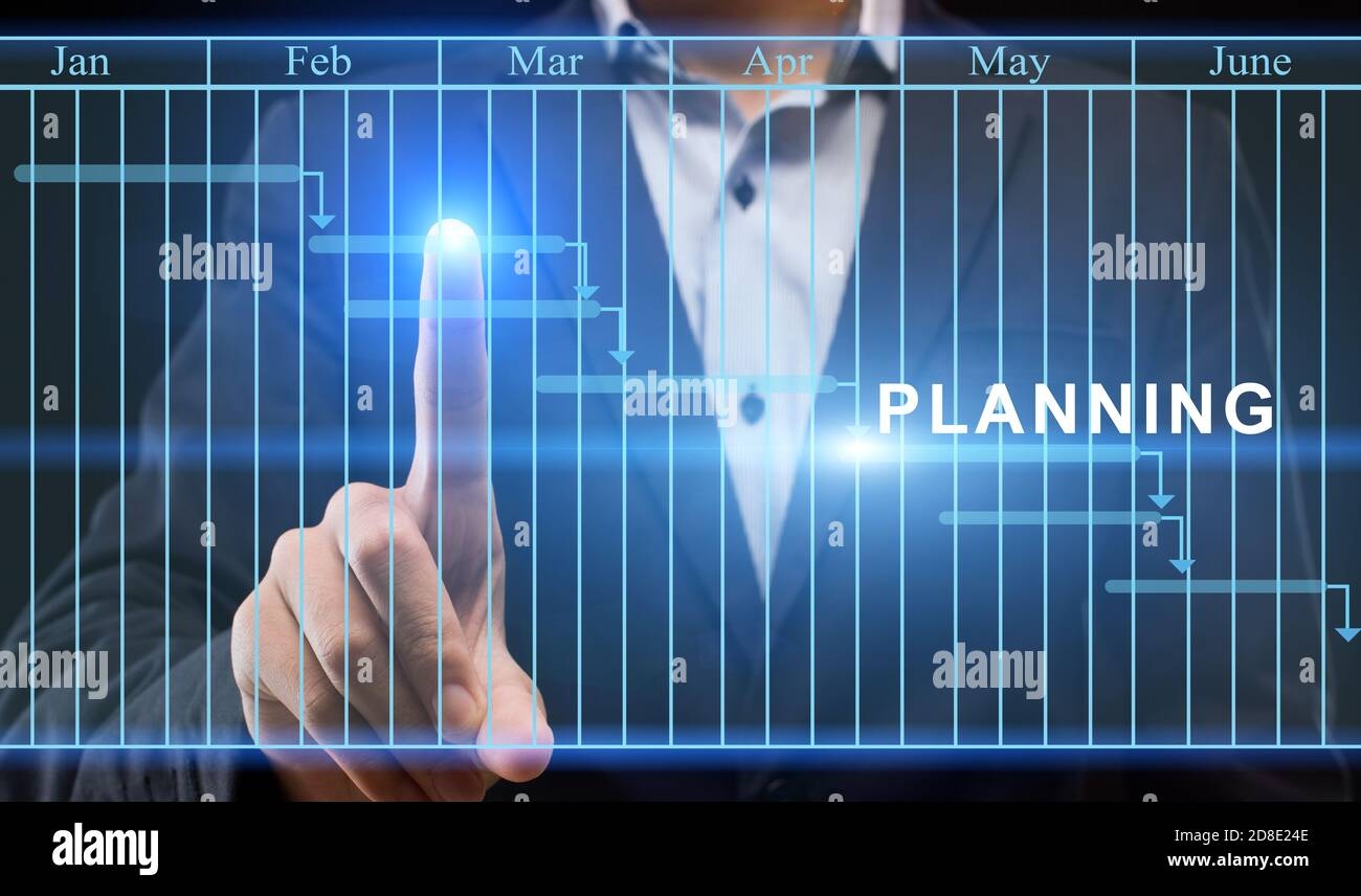 Businessman Using Digital Interface With Gantt Chart For Business Planning Creative Collage Stock Photo Alamy