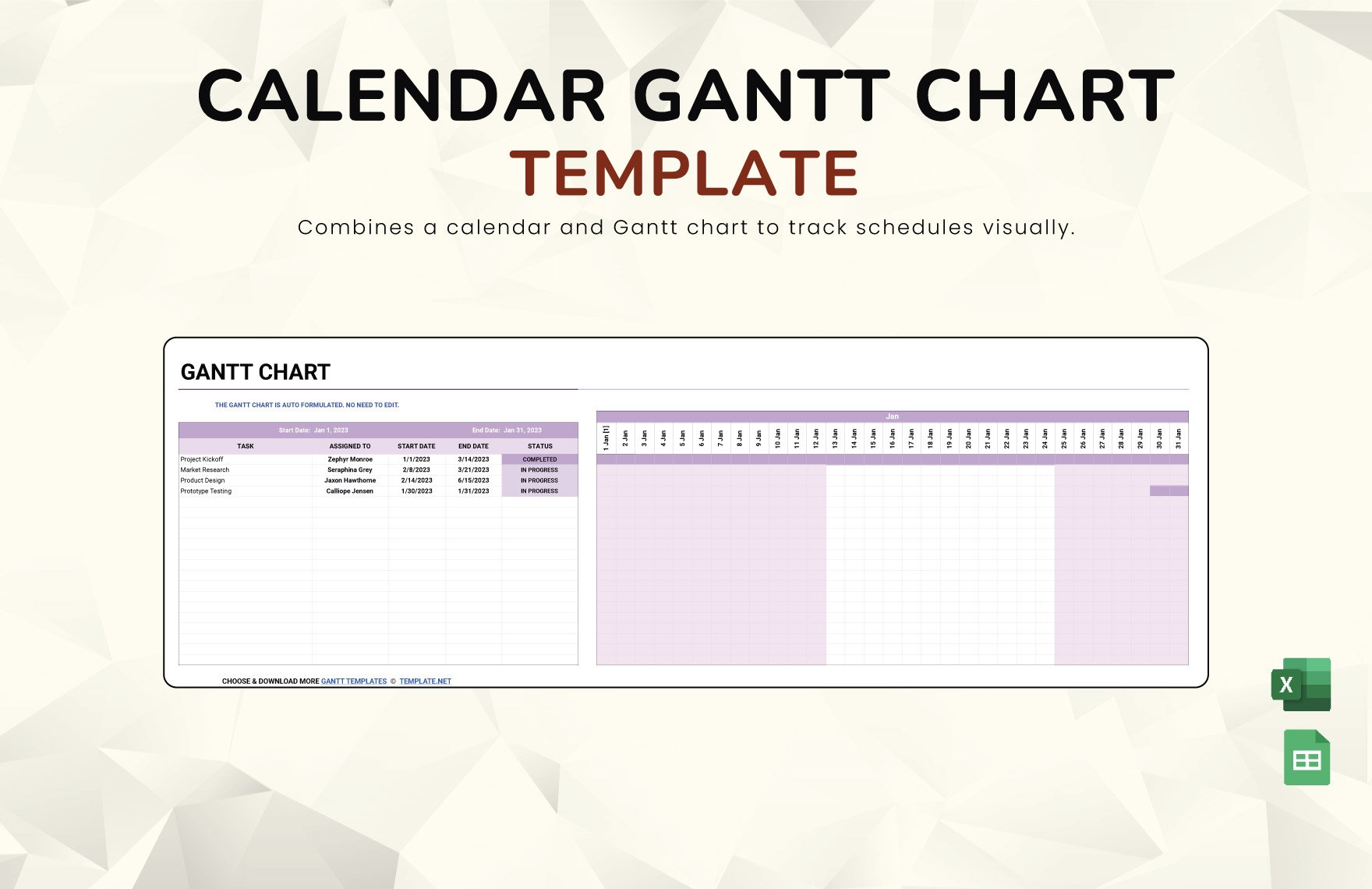 Calendar Gantt Template In Excel Google Sheets Download Template