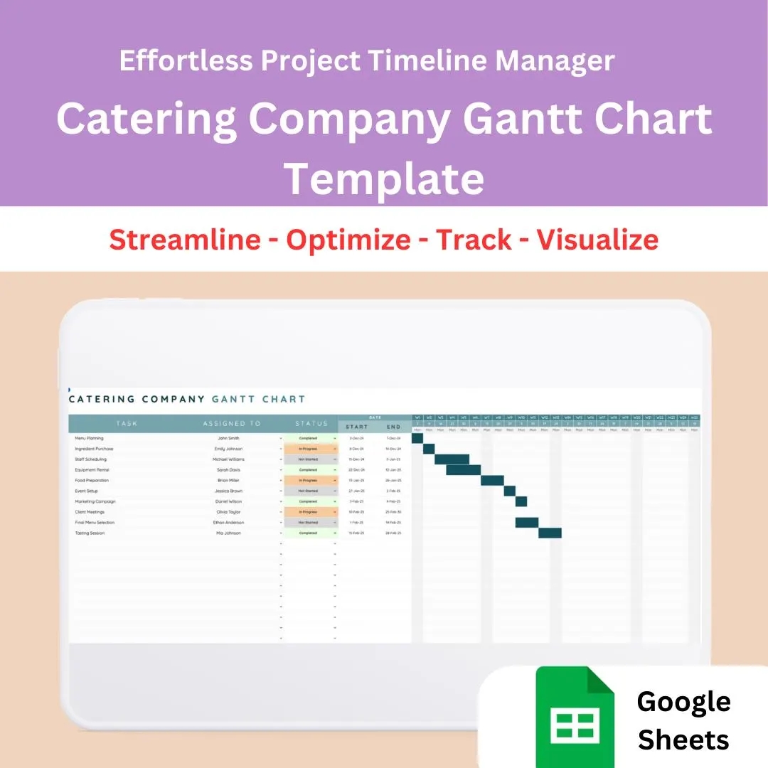 Catering Company Gantt Chart Template Editable U0026 Easy To Use Digital Download Etsy UK