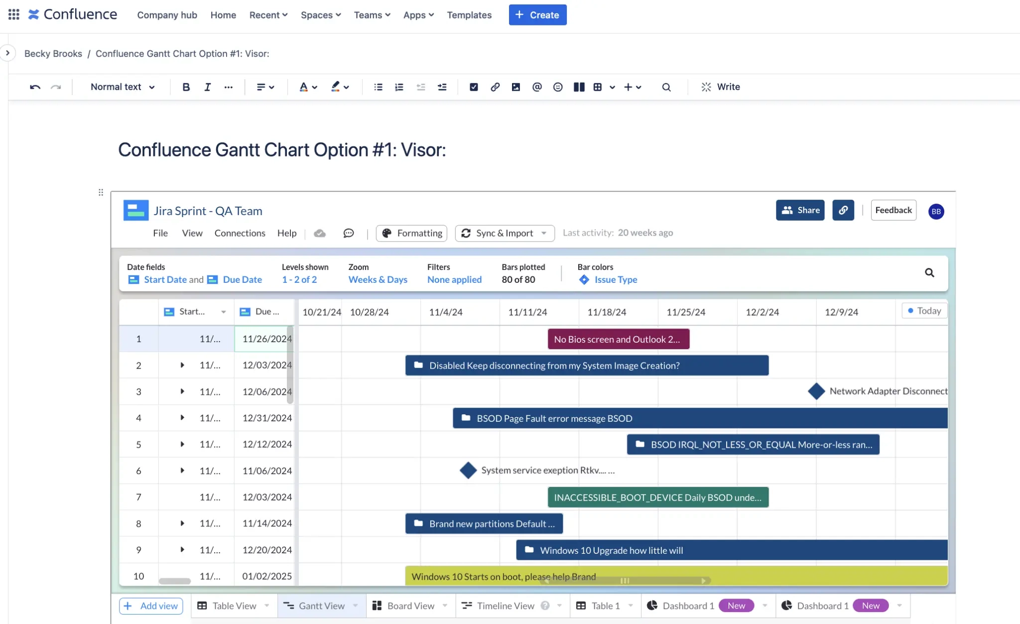 Confluence Gantt Chart Your How to Guide With Examples