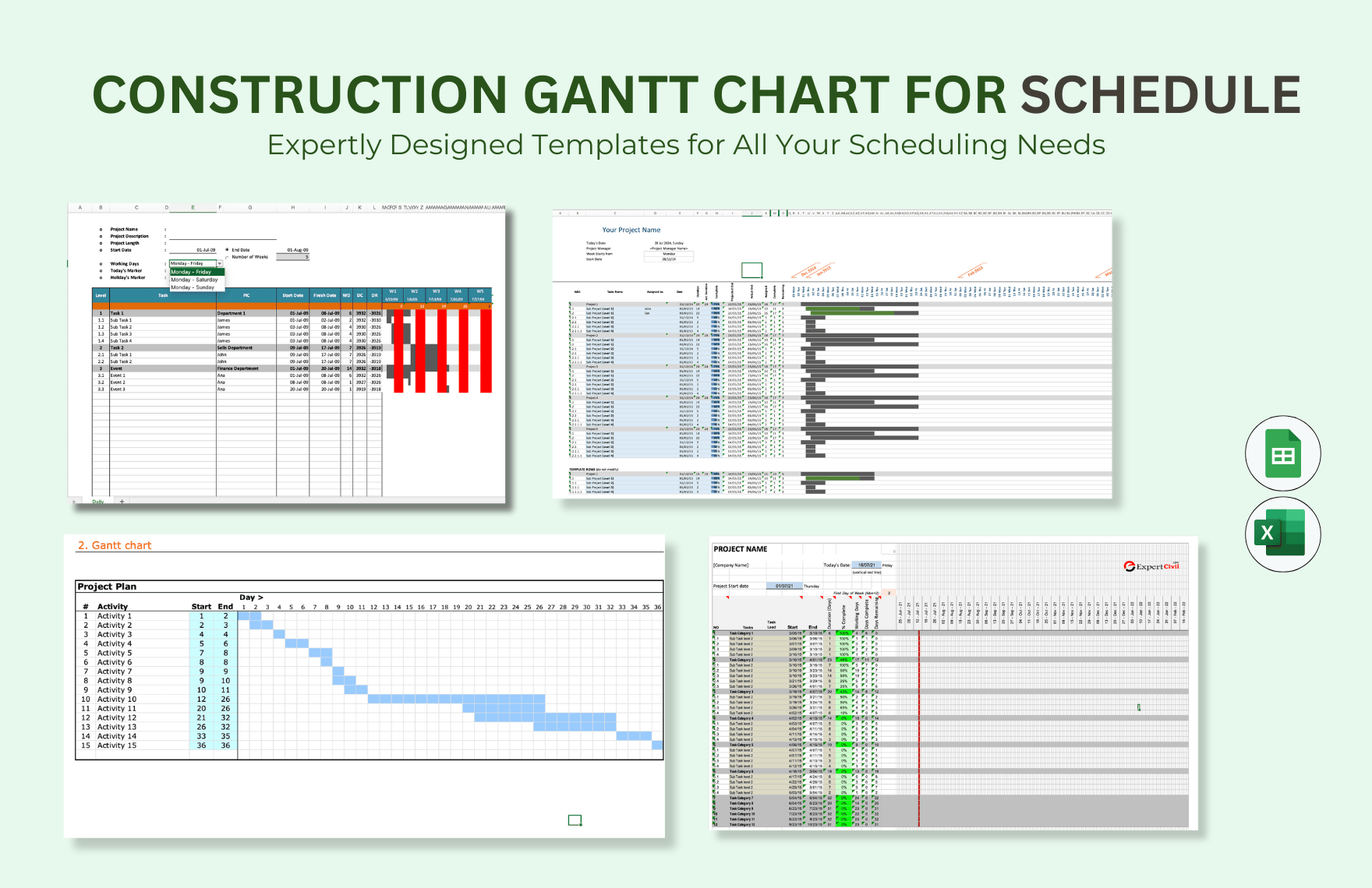 Construction Gantt Chart For Schedule Templates Readymade Files