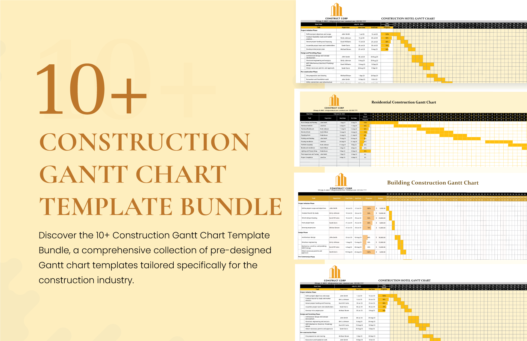 Construction Hotel Gantt Chart Template In Excel Download Template