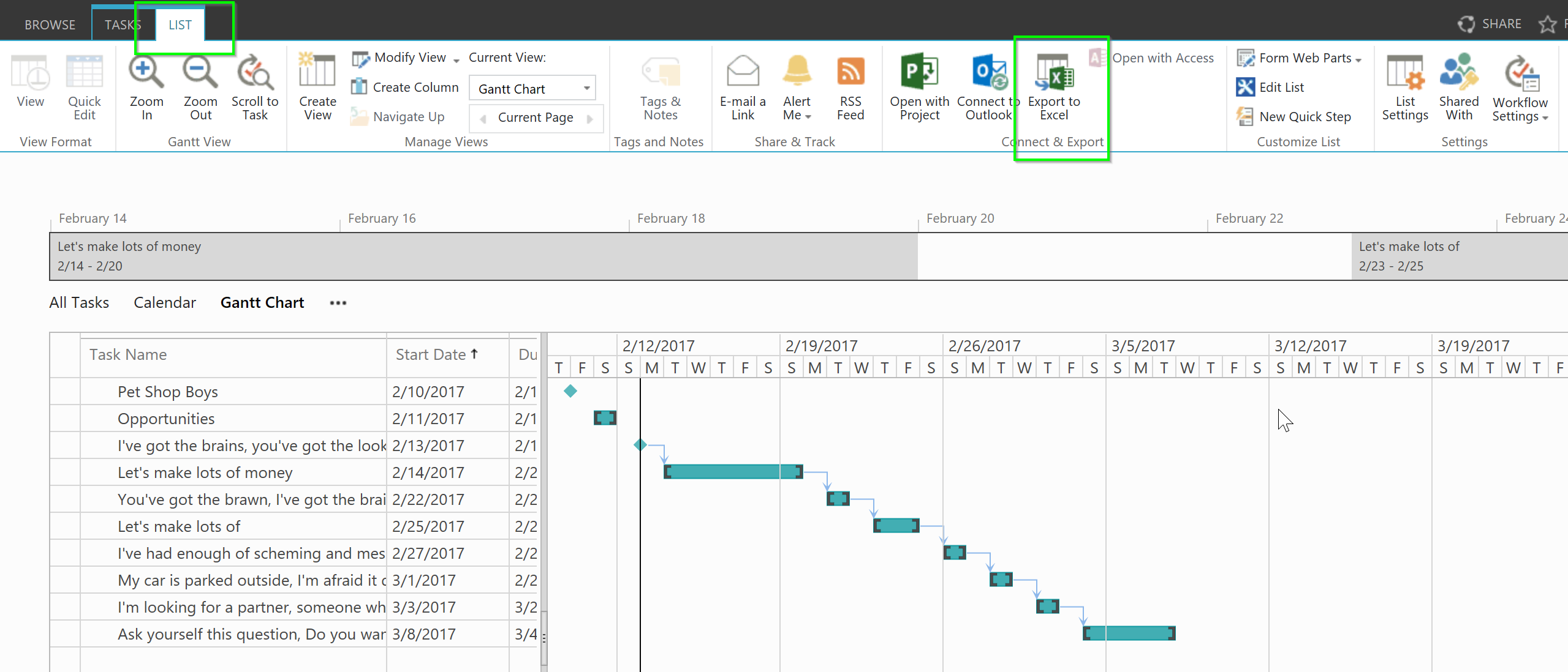 Day 350 Using Gantt Charts In SharePoint Task Lists Tracy Van 