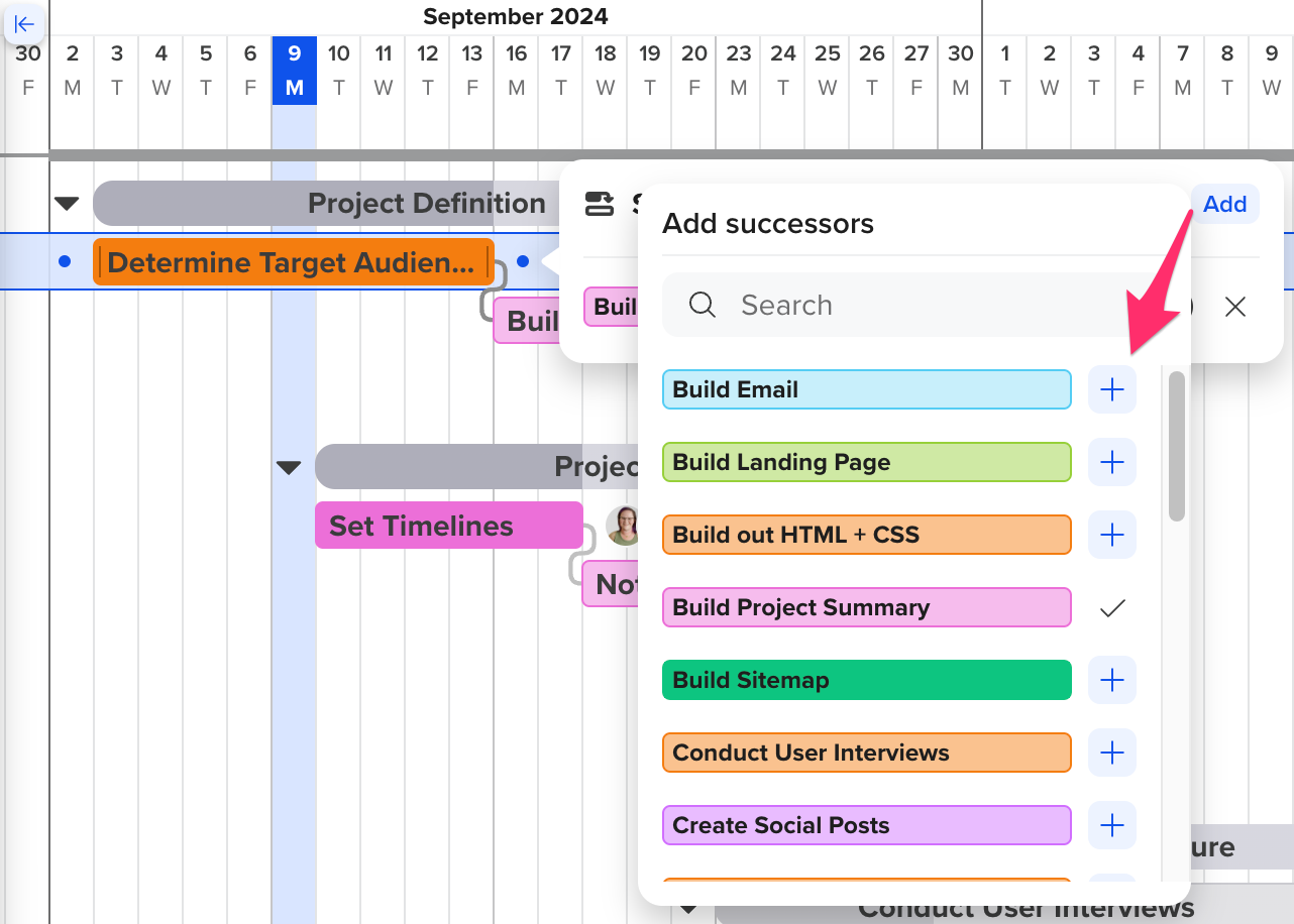 Gantt Chart Showing Dependencies