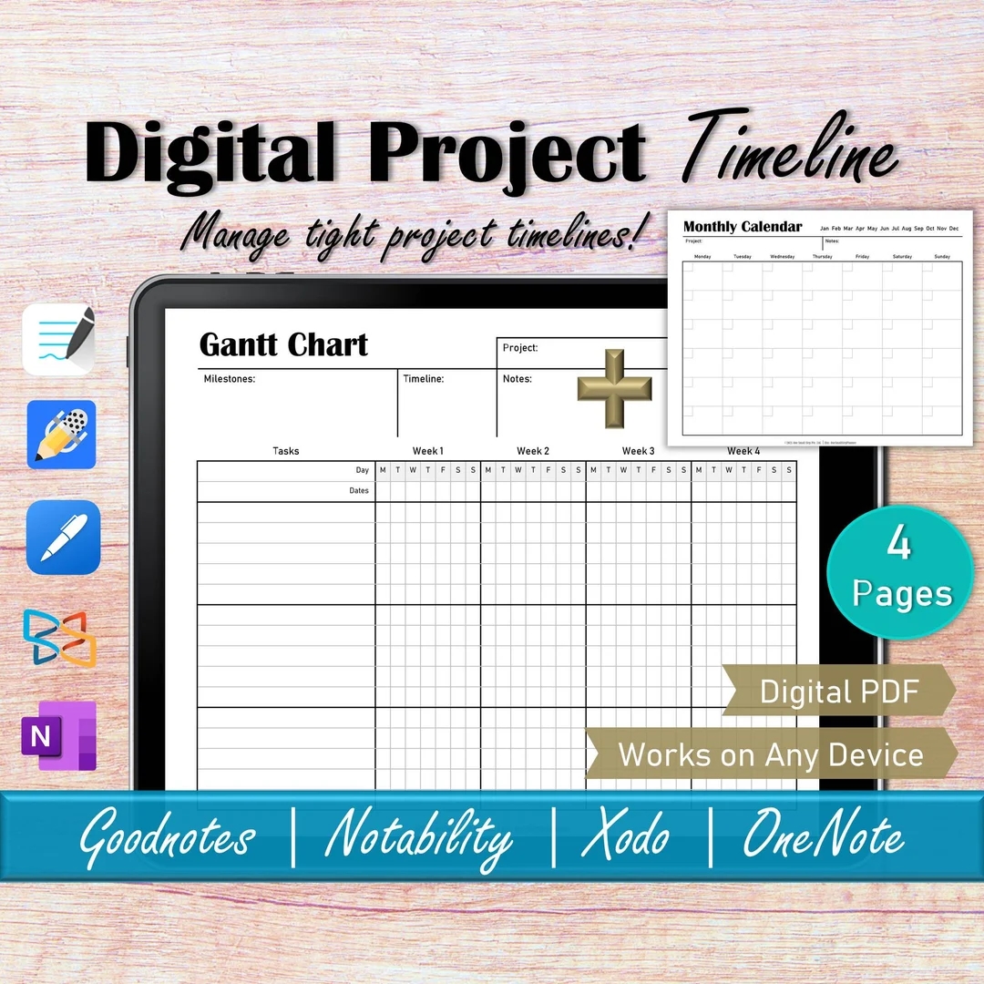 Digital Project Timeline Gantt Chart Template Goodnotes Project Management Tracker Onenote Project Planner Project Schedule Calendar Etsy Finland