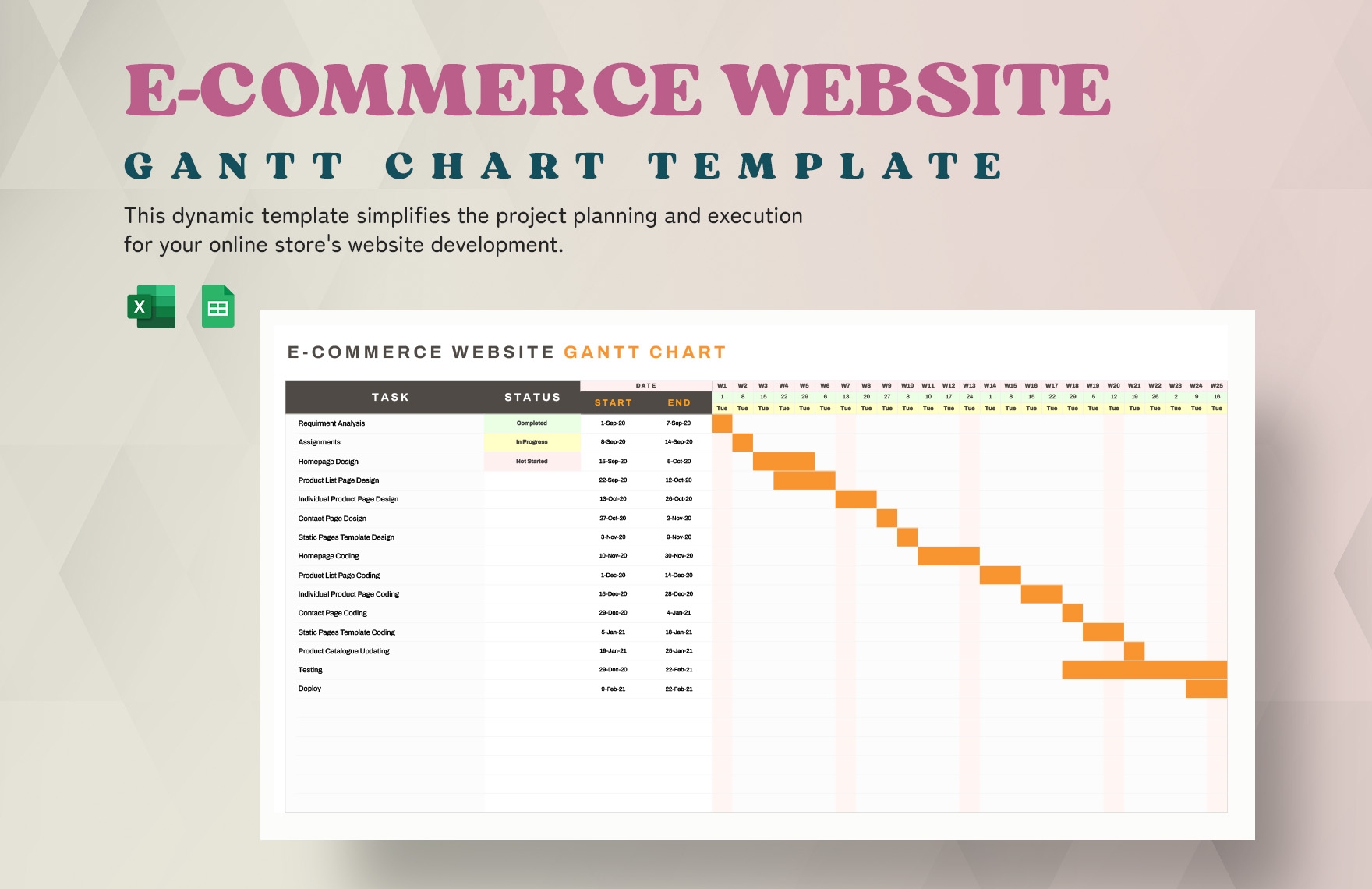 E Commerce Website Gantt Chart Template In Excel Google Sheets Download Template E Commerce Website Gantt Chart Template In Excel Google Sheets Download Template