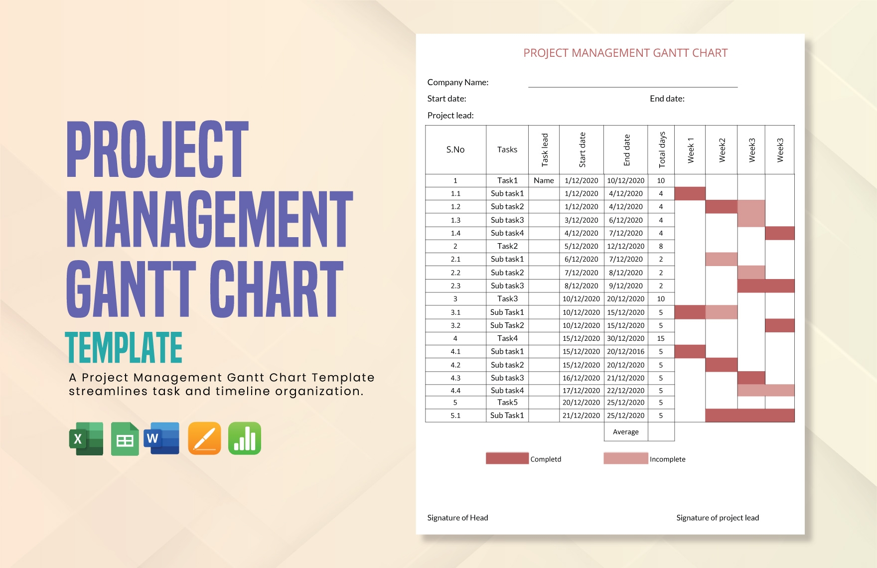 Editable Gantt Chart Templates In Apple Numbers To Download