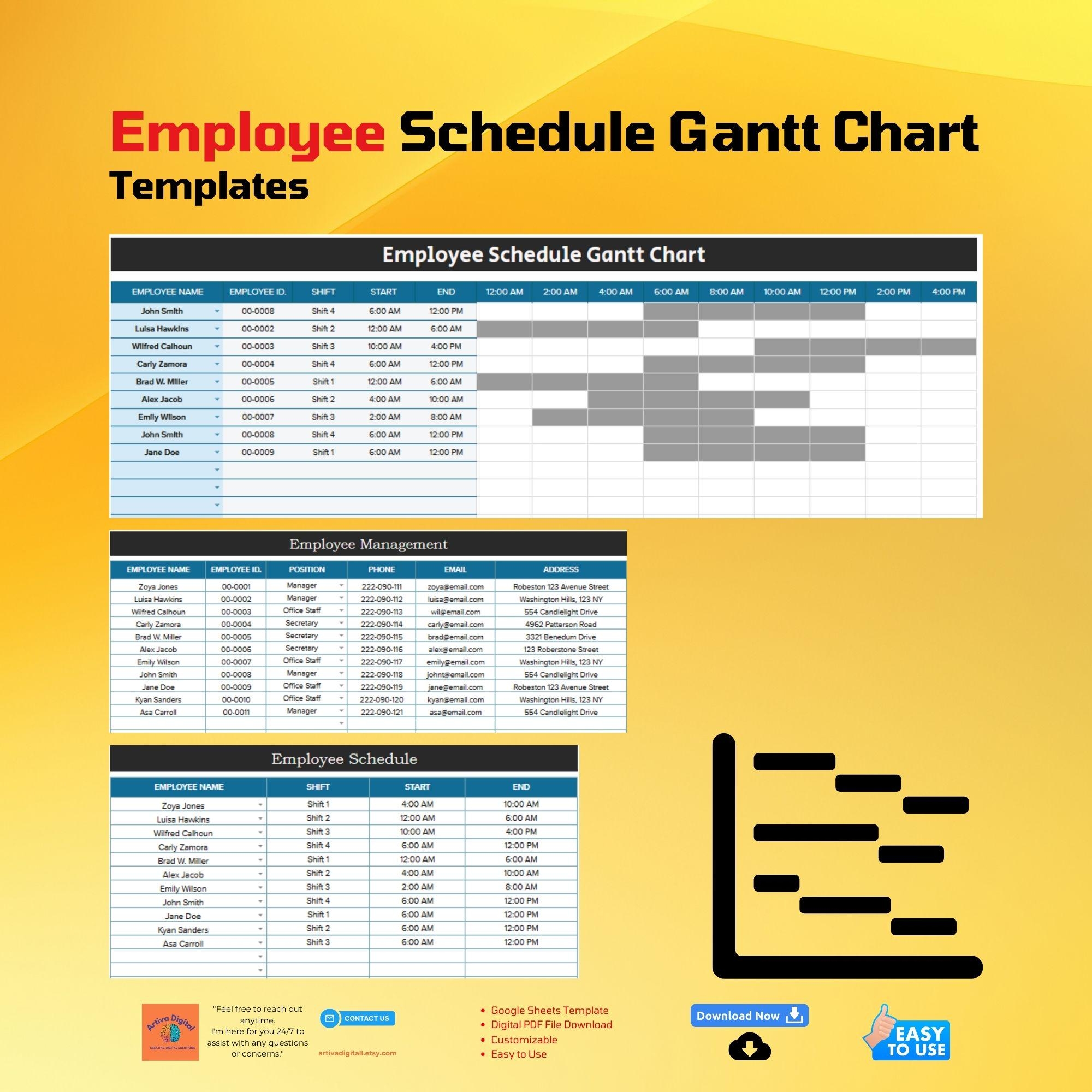 Employee Schedule Gantt Chart Template Google Sheets Editable Tool Workforce Planning Tracker Team Task Management Spreadsheet Etsy