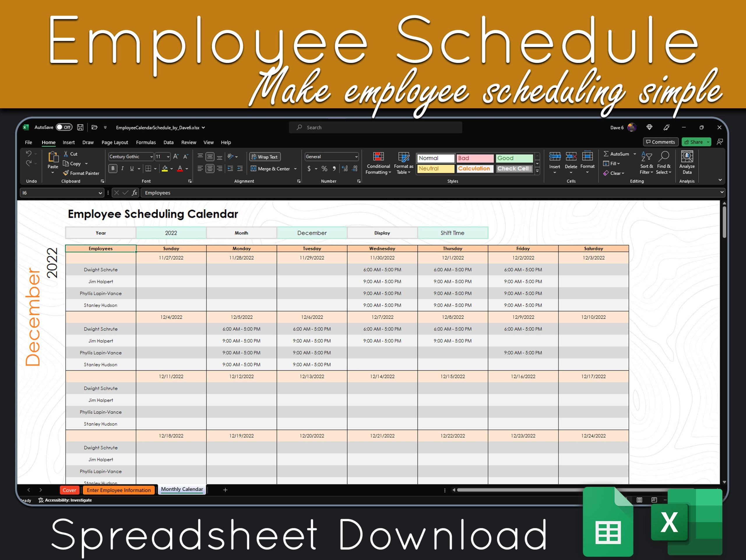 Employee Scheduling Tool Create Dynamically Generated Printable Employee Shift Calendars Etsy
