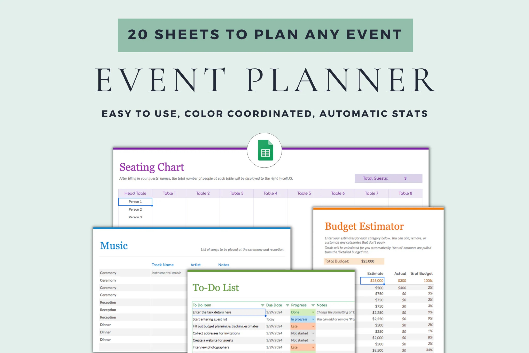 Event Planning Google Sheets Excel Template Event Planner Party Planner Digital Planner Birthday Planner Event Tracker Wedding Planner Etsy