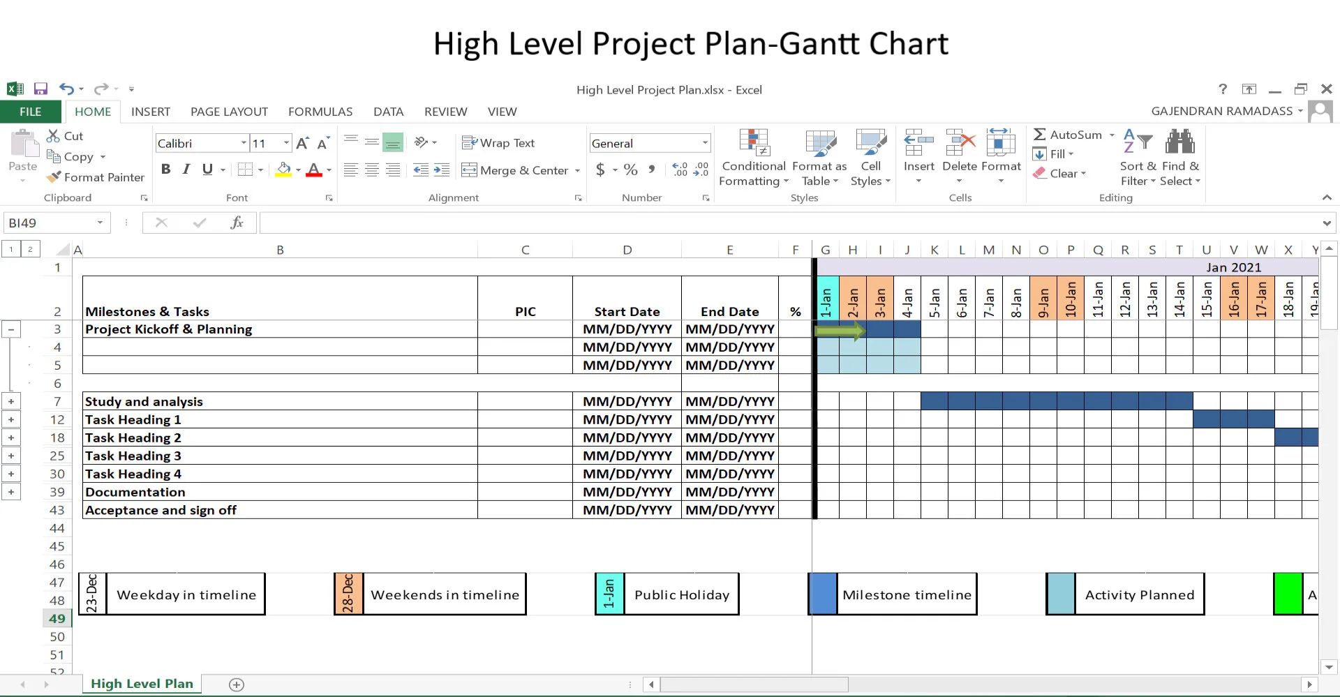 Excel Project Planner Gantt Chart high Level Project Plan Instant Download Etsy