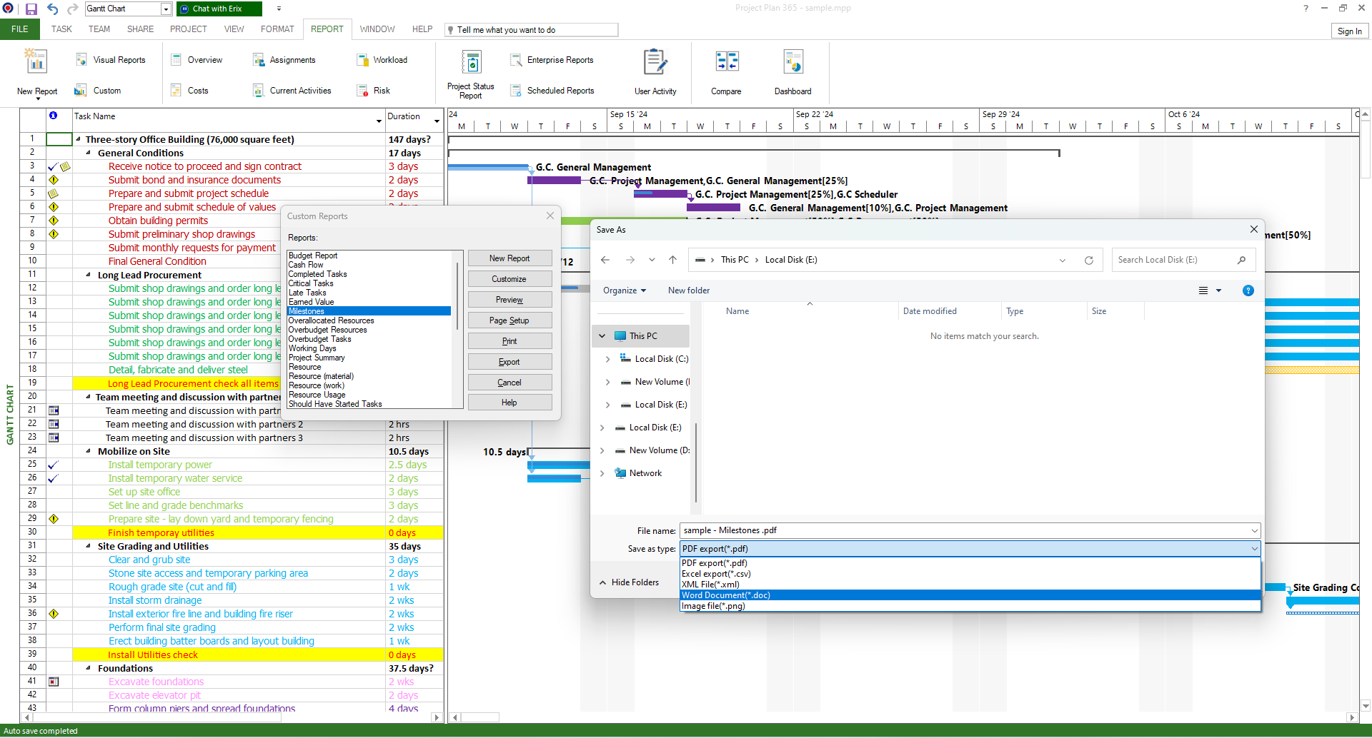 Export To Word Project Plan 365