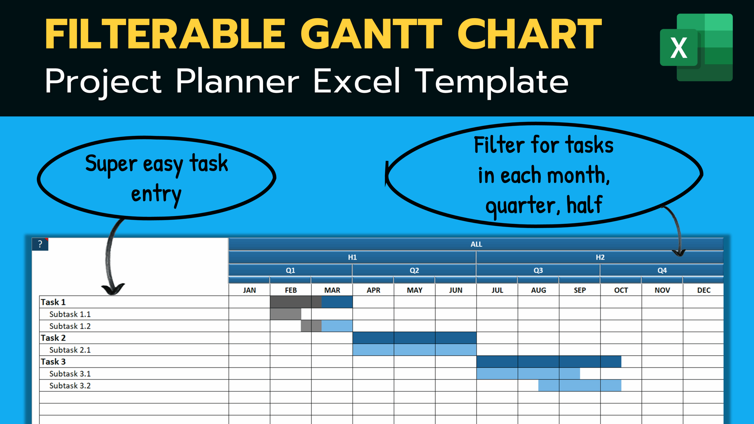 Filterable Excel Gantt Chart Template FREE VERSION bi weekly 