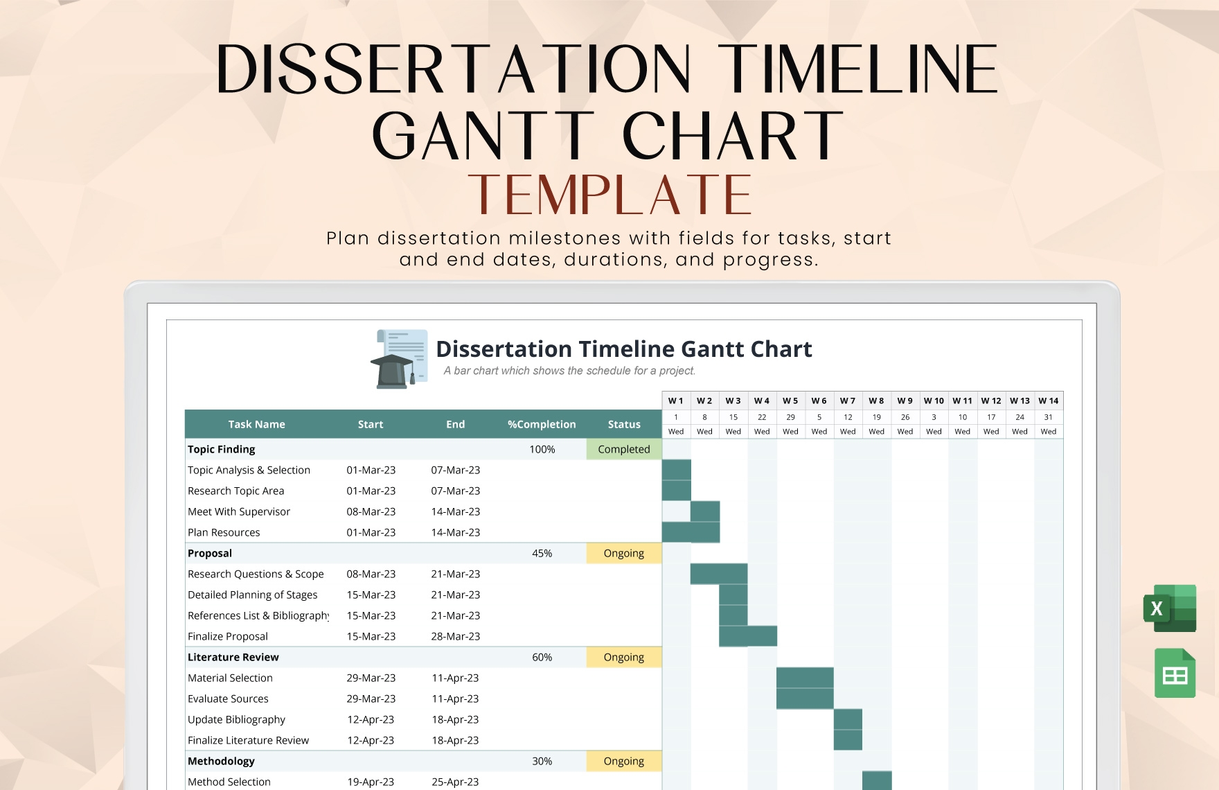 Free Dissertation Gantt Chart Templates Editable And Printable