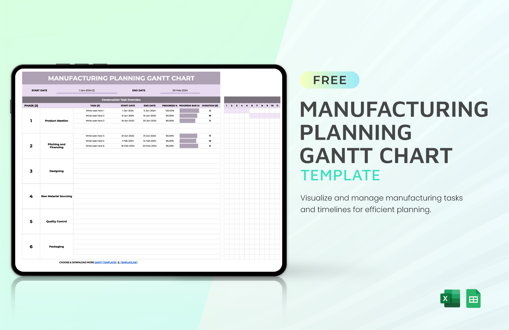 Free Manufacturing Gantt Chart Templates Editable And Printable