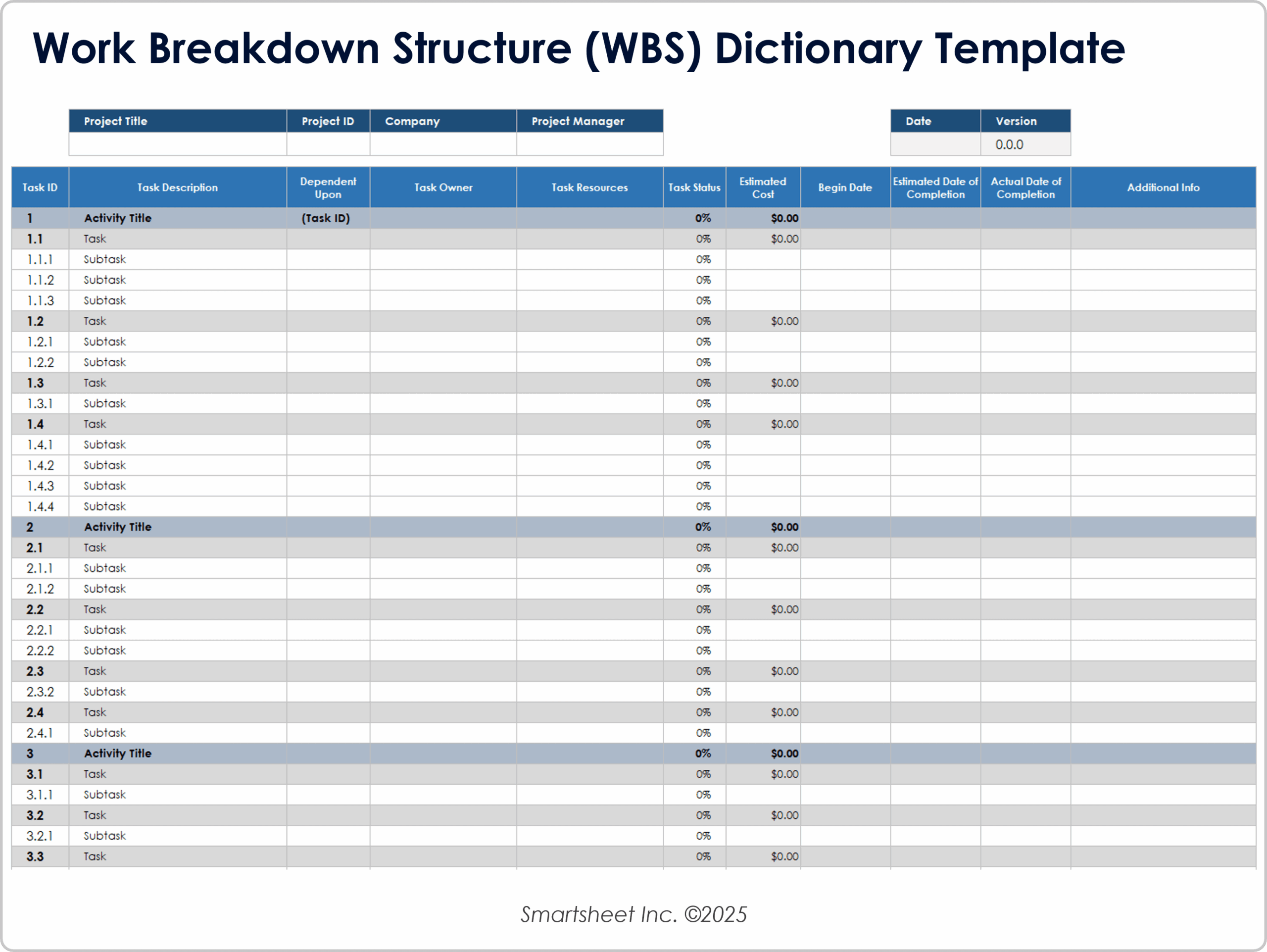 Free Work Breakdown Structure WBS Templates