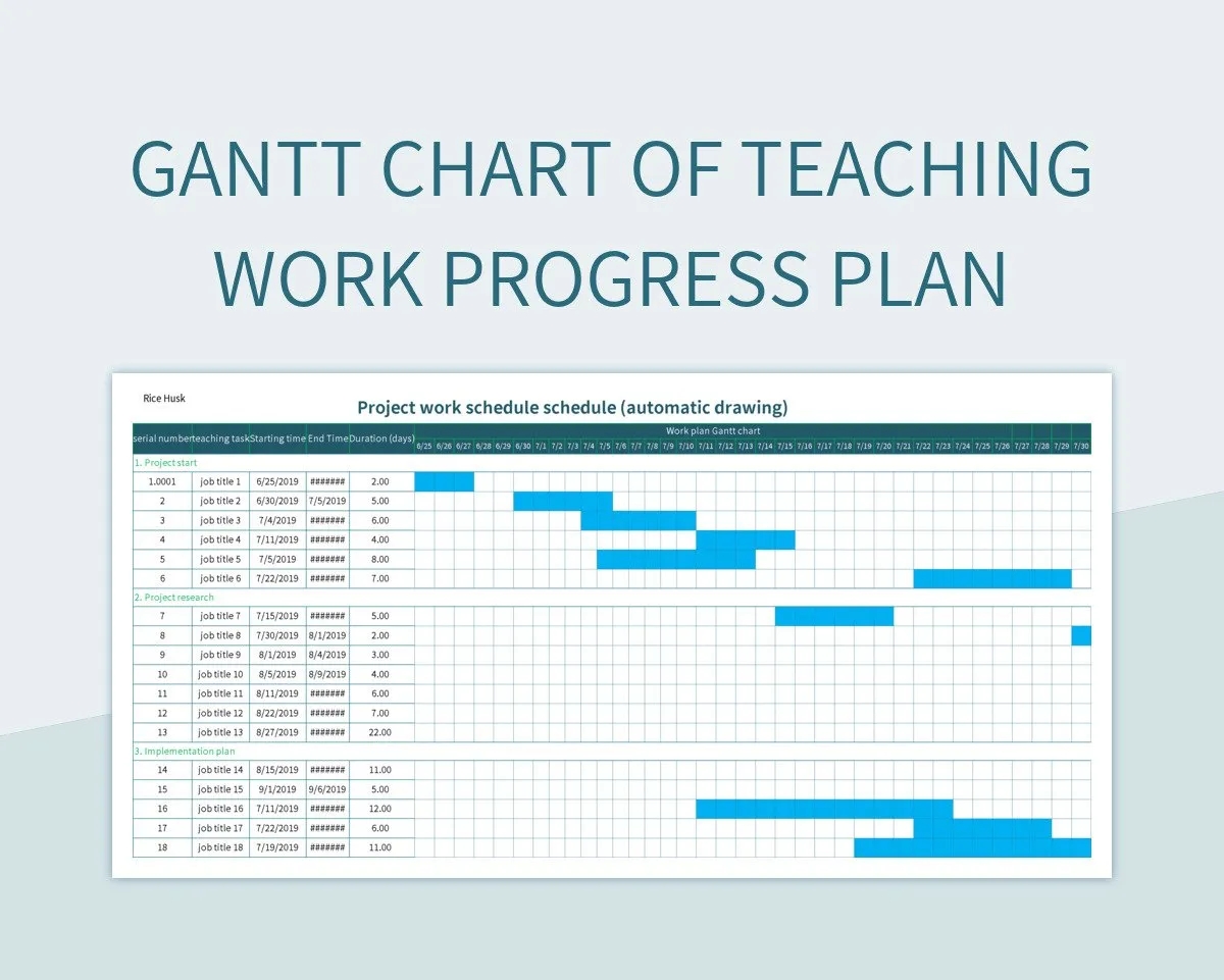 Gantt Chart Of Teaching Work Progress Plan Excel Template And Google Sheets File For Free Download Slidesdocs