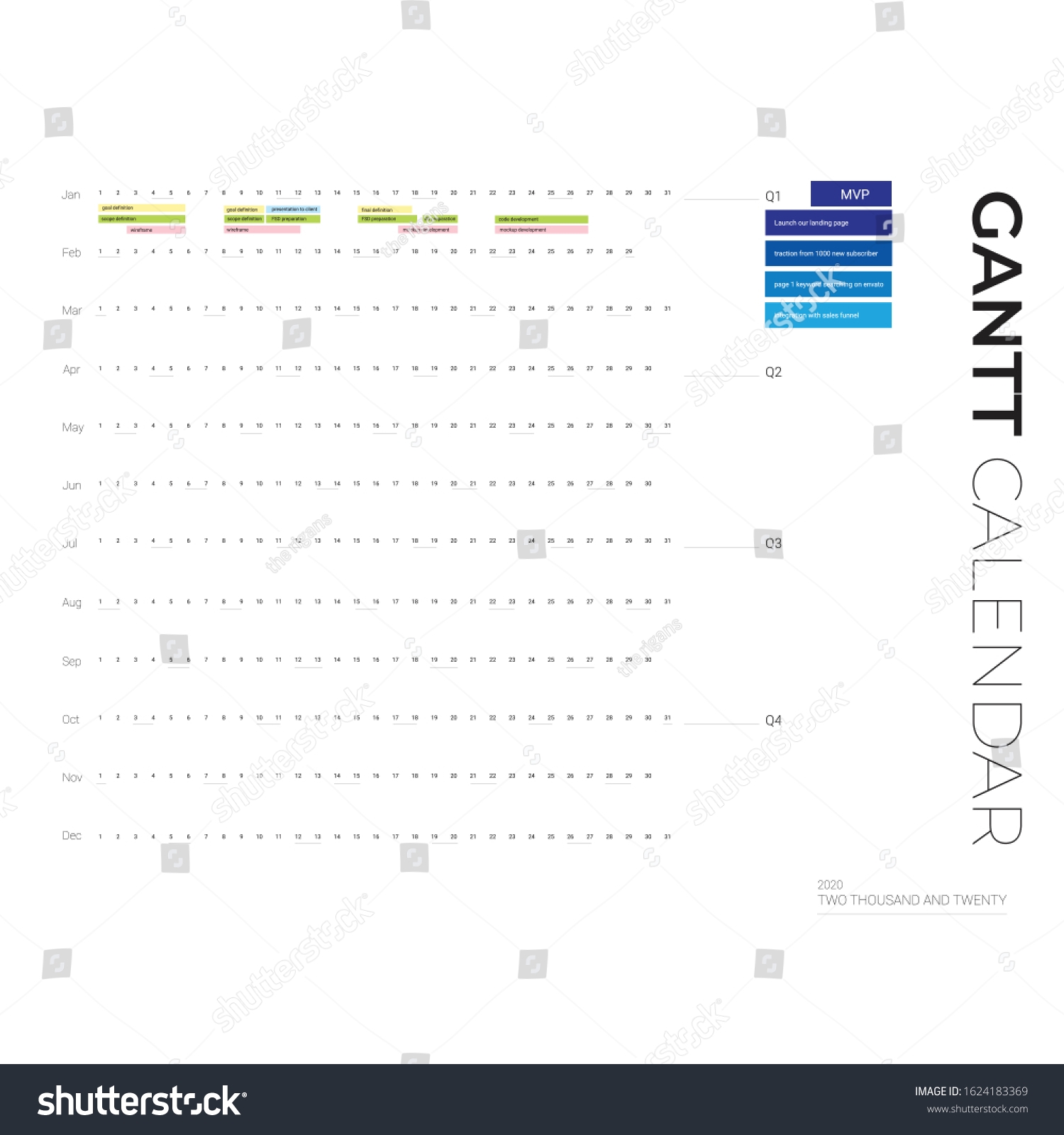 Gantt Chart Project Timeline Full Calendar Stock Vector Royalty Free 1624183369 Shutterstock