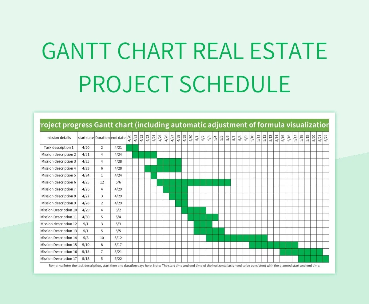 Gantt Chart Real Estate Project Schedule Excel Template And Google Sheets File For Free Download Slidesdocs