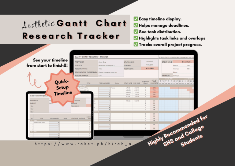 Gantt Chart Research Tracker Google Sheet Template By Hirah a Raket PH
