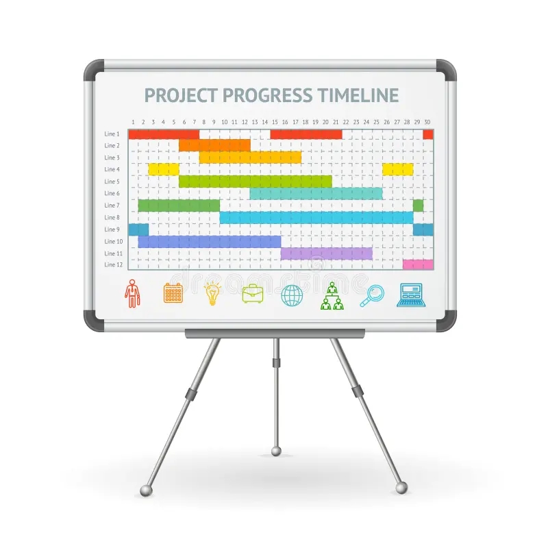 Gantt Progress Line And Flip Chart White Board Vector Stock Vector Illustration Of Board Duration 85089746