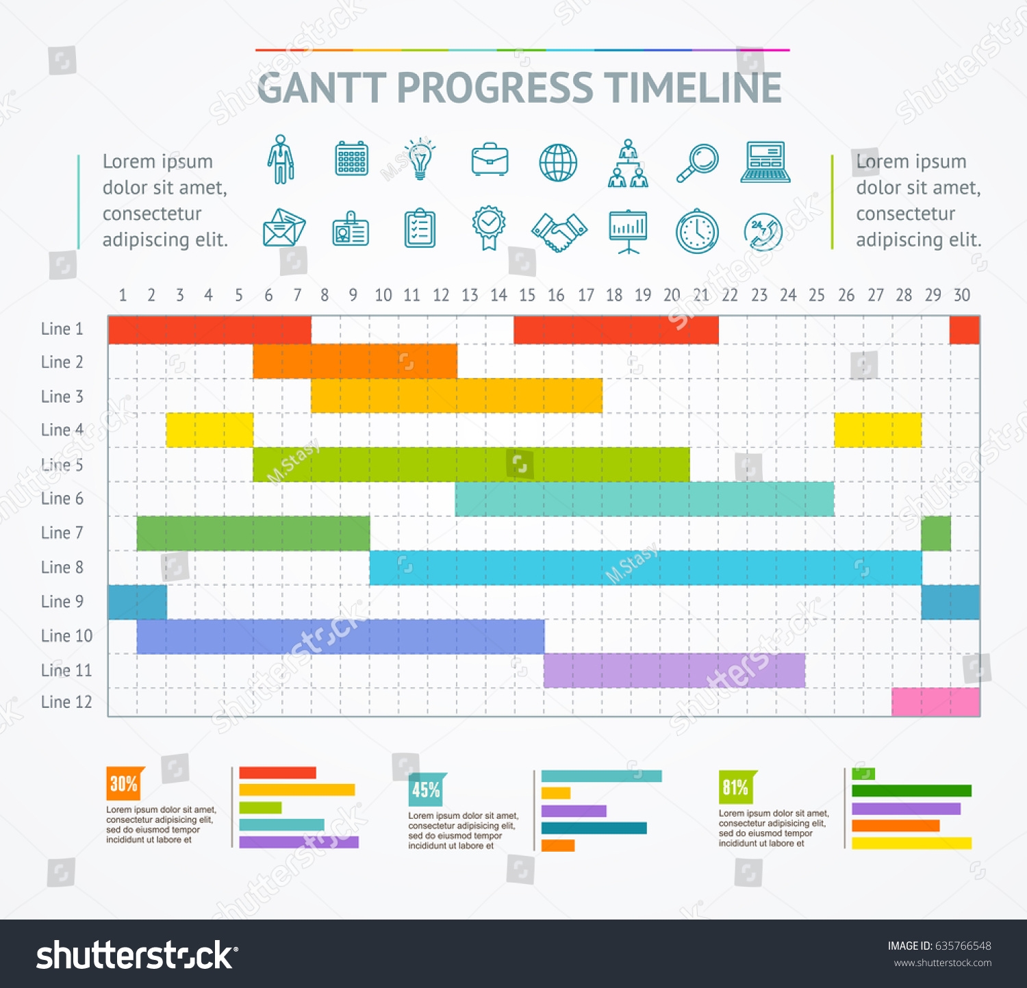 Gantt Progress Line Business Plan Project Stock Illustration 635766548 Shutterstock