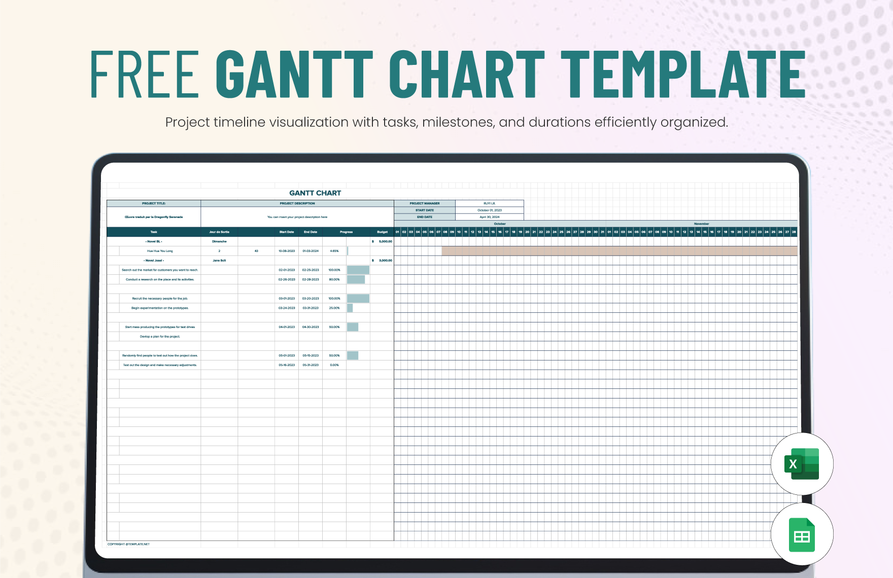 Gantt Timeline Chart In Illustrator PDF Download Template