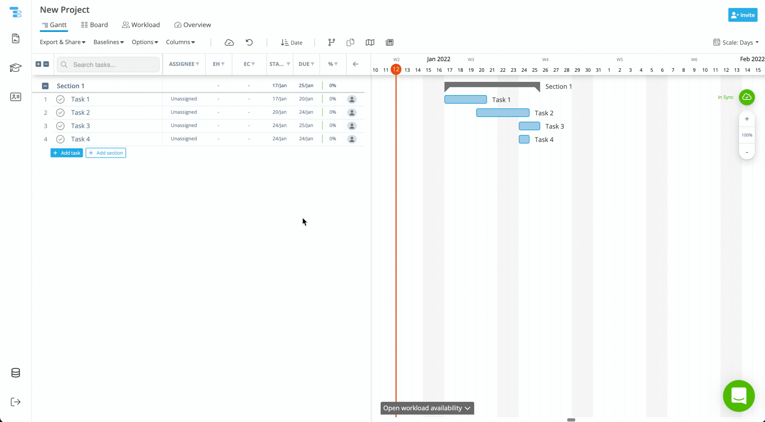 Gantt Chart Subtasks