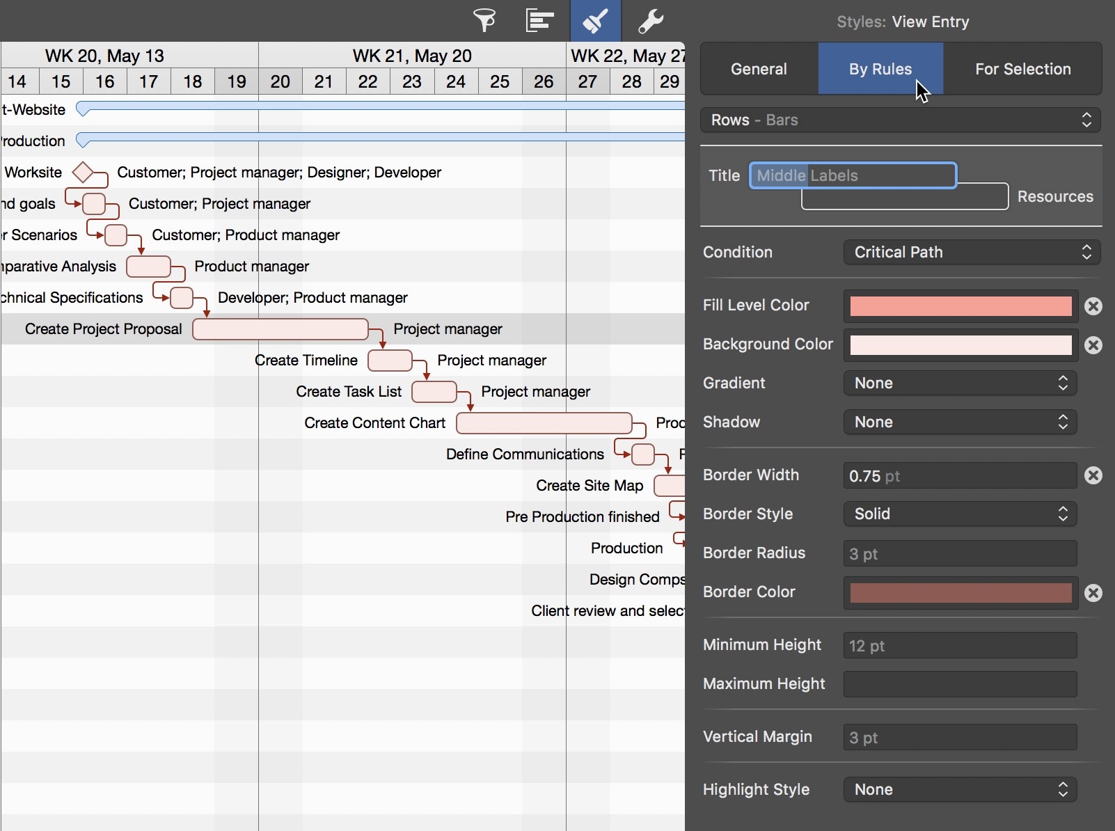 Merlin Project Design Bars In Gantt Chart styles 