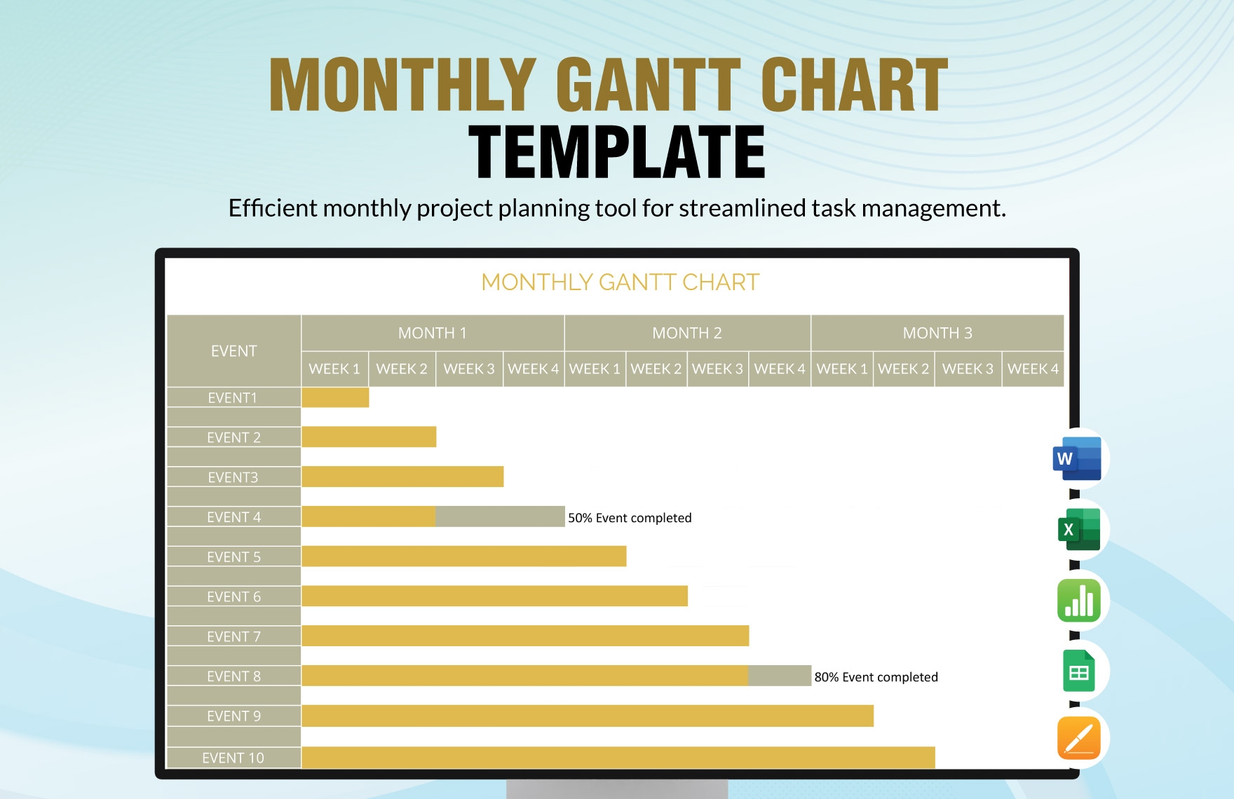 Monthly Gantt Chart Template In Word Apple Pages Excel Google Sheets Apple Numbers Download Template
