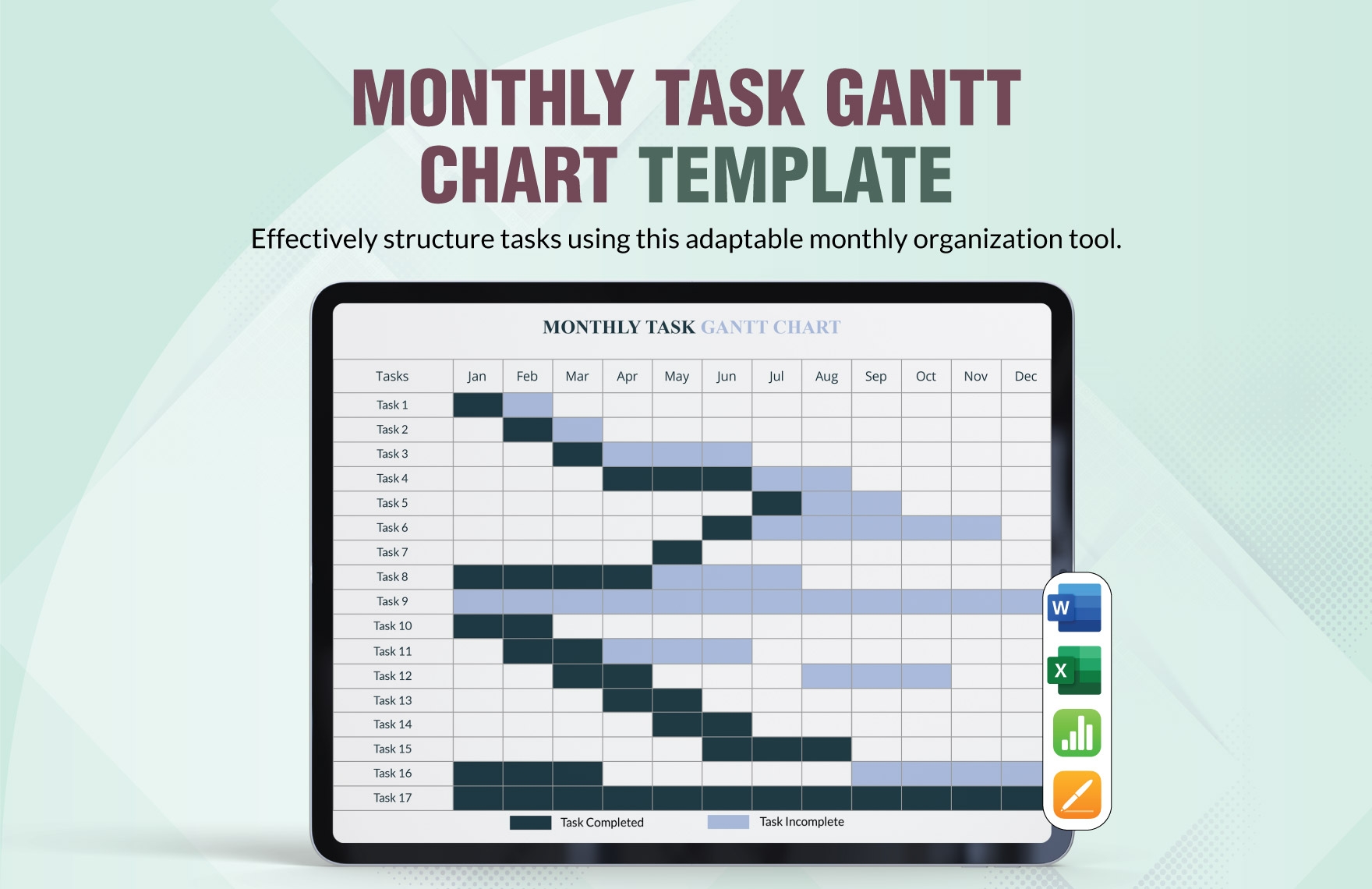 Monthly Task Gantt Chart Template In Apple Pages Word Excel Apple Numbers Download Template