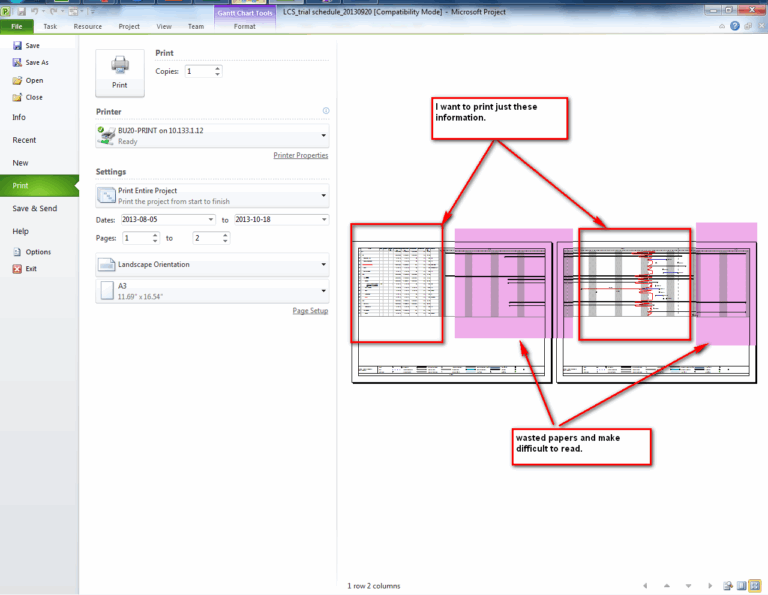 Ms Project How To Print Task List U0026 Gantt Chart From A Specific Date Range Project Management Stack Exchange