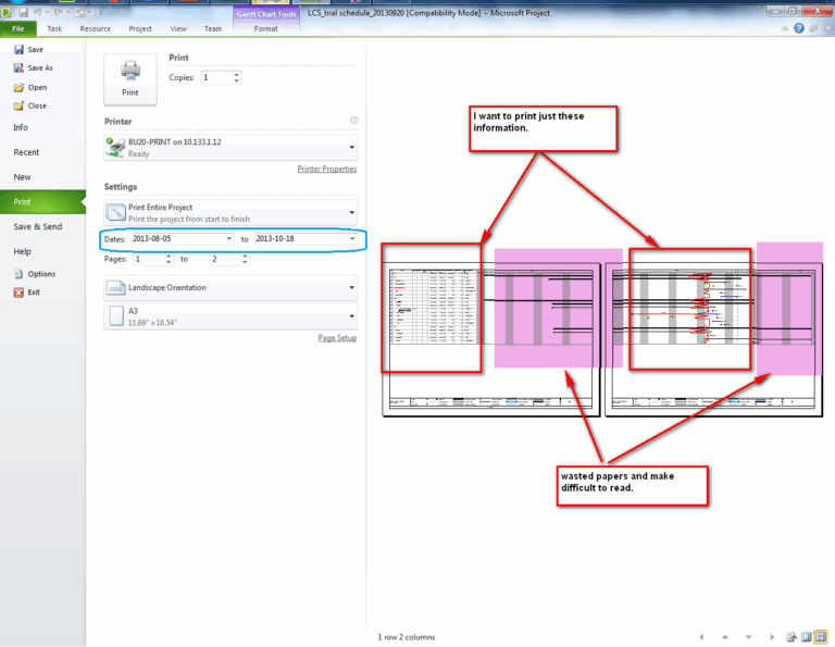 Ms Project How To Print Task List U0026 Gantt Chart From A Specific Date Range Project Management Stack Exchange