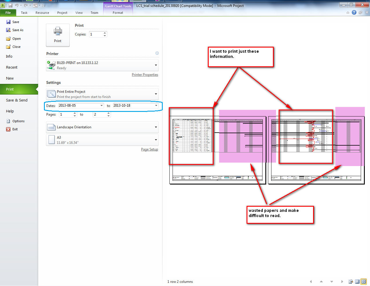 Ms Project How To Print Task List U0026 Gantt Chart From A Specific Date Range Project Management Stack Exchange