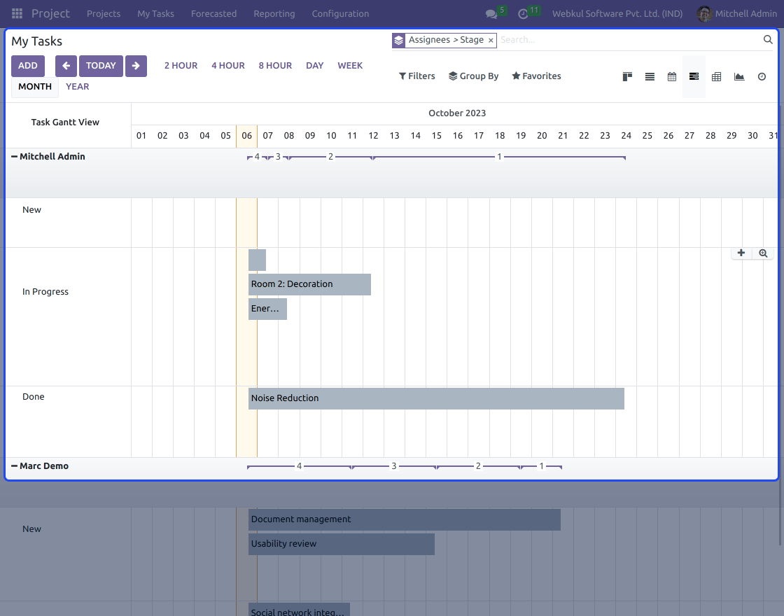 Odoo Project Gantt Native Web View WebKul
