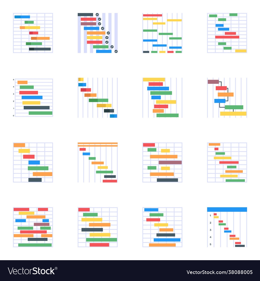 Pack Gantt Charts Flat Icons Royalty Free Vector Image