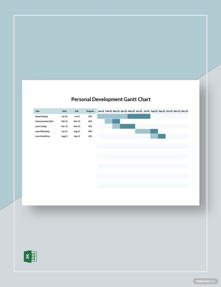 Personal Development Gantt Chart Template In Excel Download 
