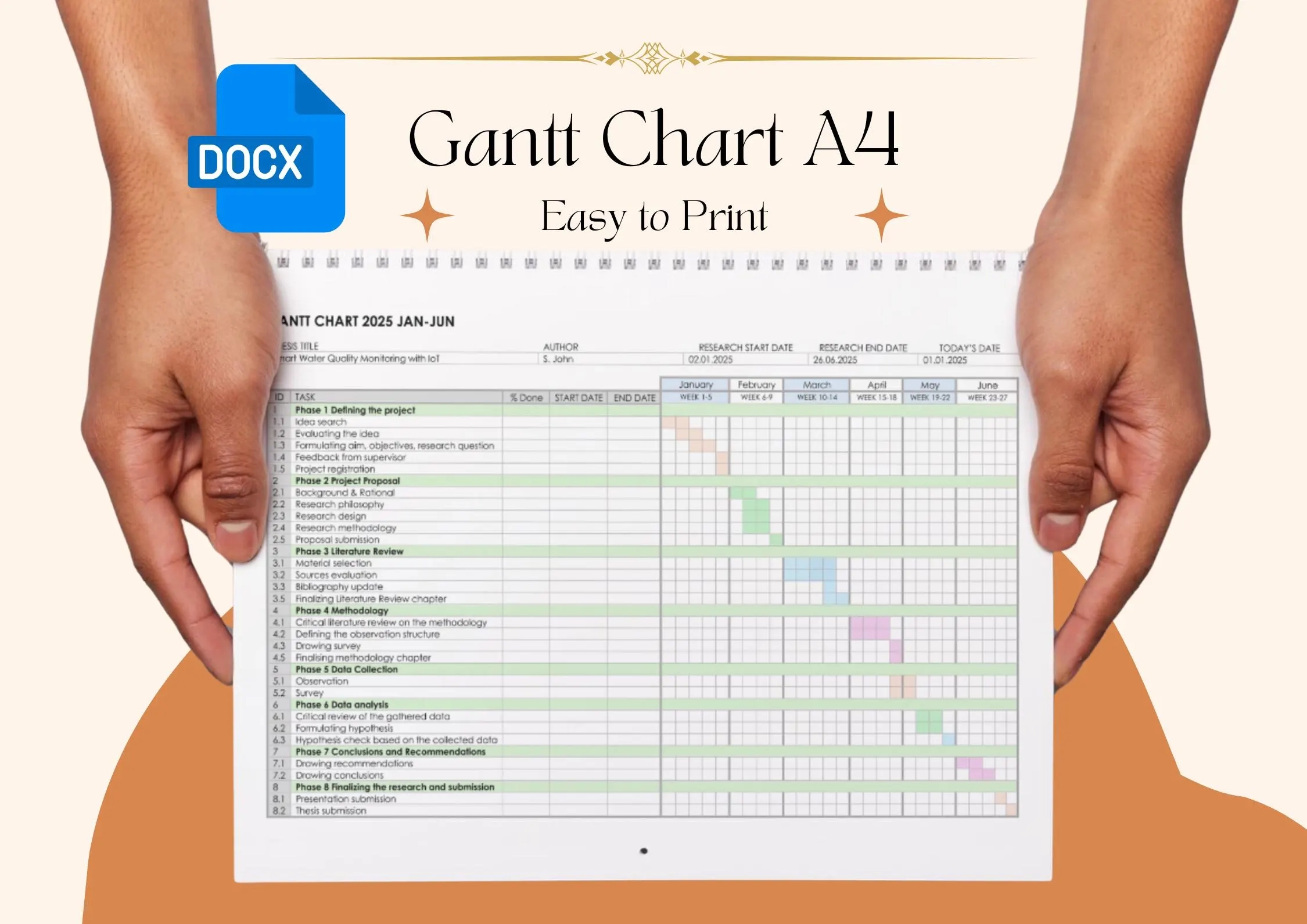 Printable Gantt Chart Template For Research Proposals A4 Format Perfect For Bachelor s And Master s Thesis Planning Etsy