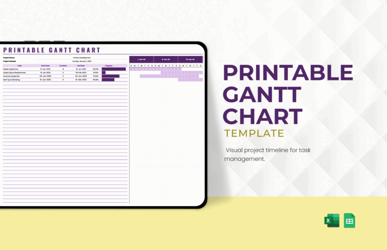Printable Gantt Chart Template In Excel Google Sheets Download Template 