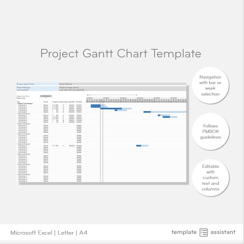 Project Gantt Chart Project Management Template Digital Download Project Gantt Chart Project Management Template Digital Download